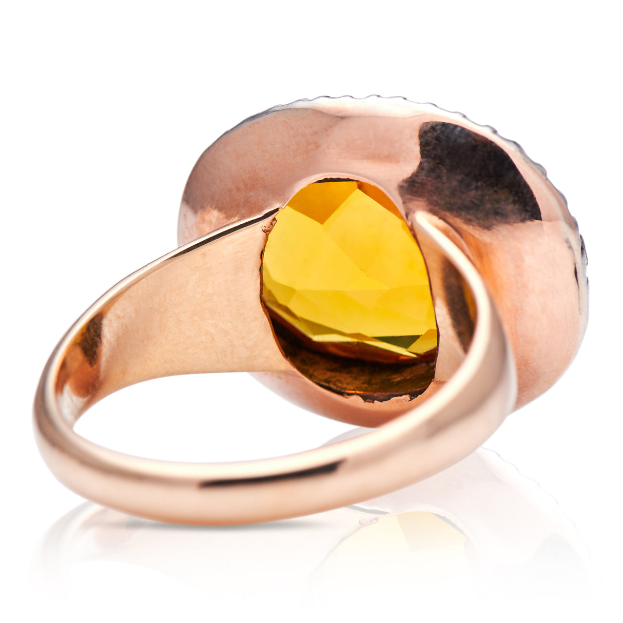 19th century, 15ct gold, silver, citrine and diamond ring