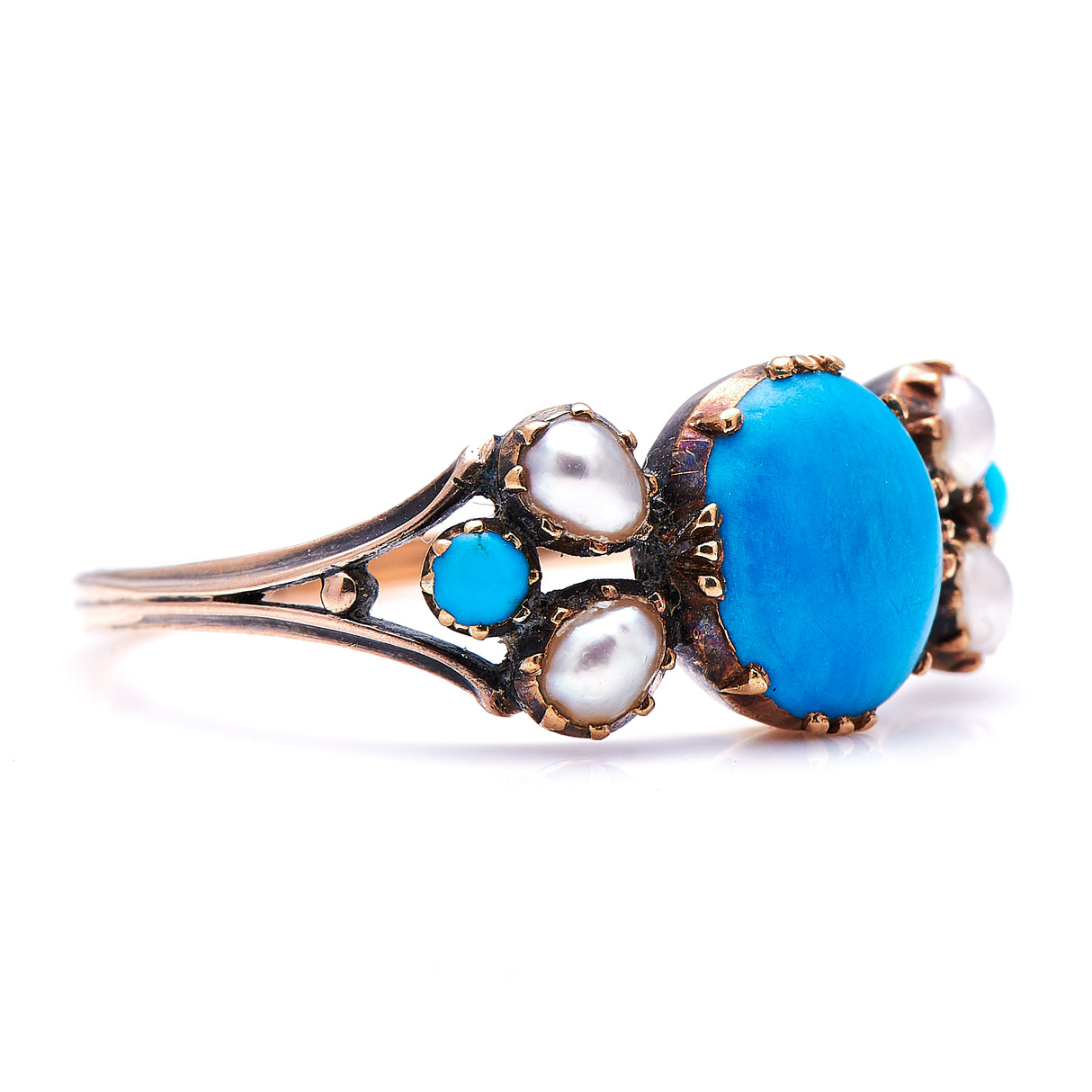 Georgian, 15ct gold, natural turquoise and pearl ring