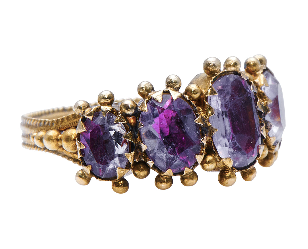 Reserved. Georgian, 18ct Gold, Pink Rock Crystal Five-Stone Ring | Antique Rings | Antique Ring Boutique | Vintage Engagement Rings | Antique Engagement Rings