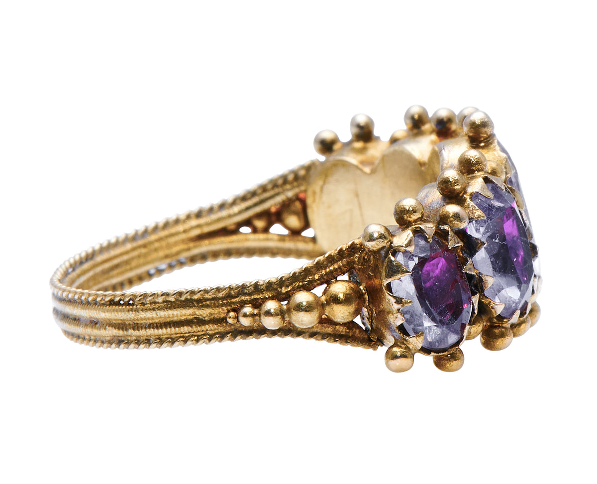 Reserved. Georgian, 18ct Gold, Pink Rock Crystal Five-Stone Ring | Antique Rings | Antique Ring Boutique | Vintage Engagement Rings | Antique Engagement Rings