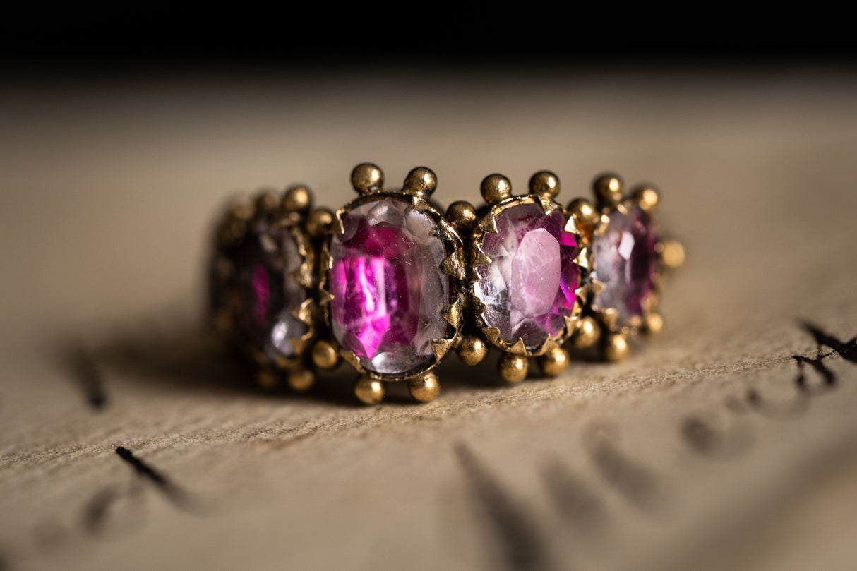 Reserved. Georgian, 18ct Gold, Pink Rock Crystal Five-Stone Ring | Antique Rings | Antique Ring Boutique | Vintage Engagement Rings | Antique Engagement Rings