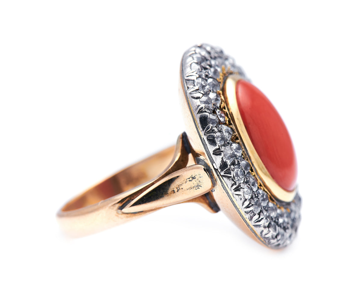 Georgian, 19th century, 18ct gold, coral and diamond cluster ring