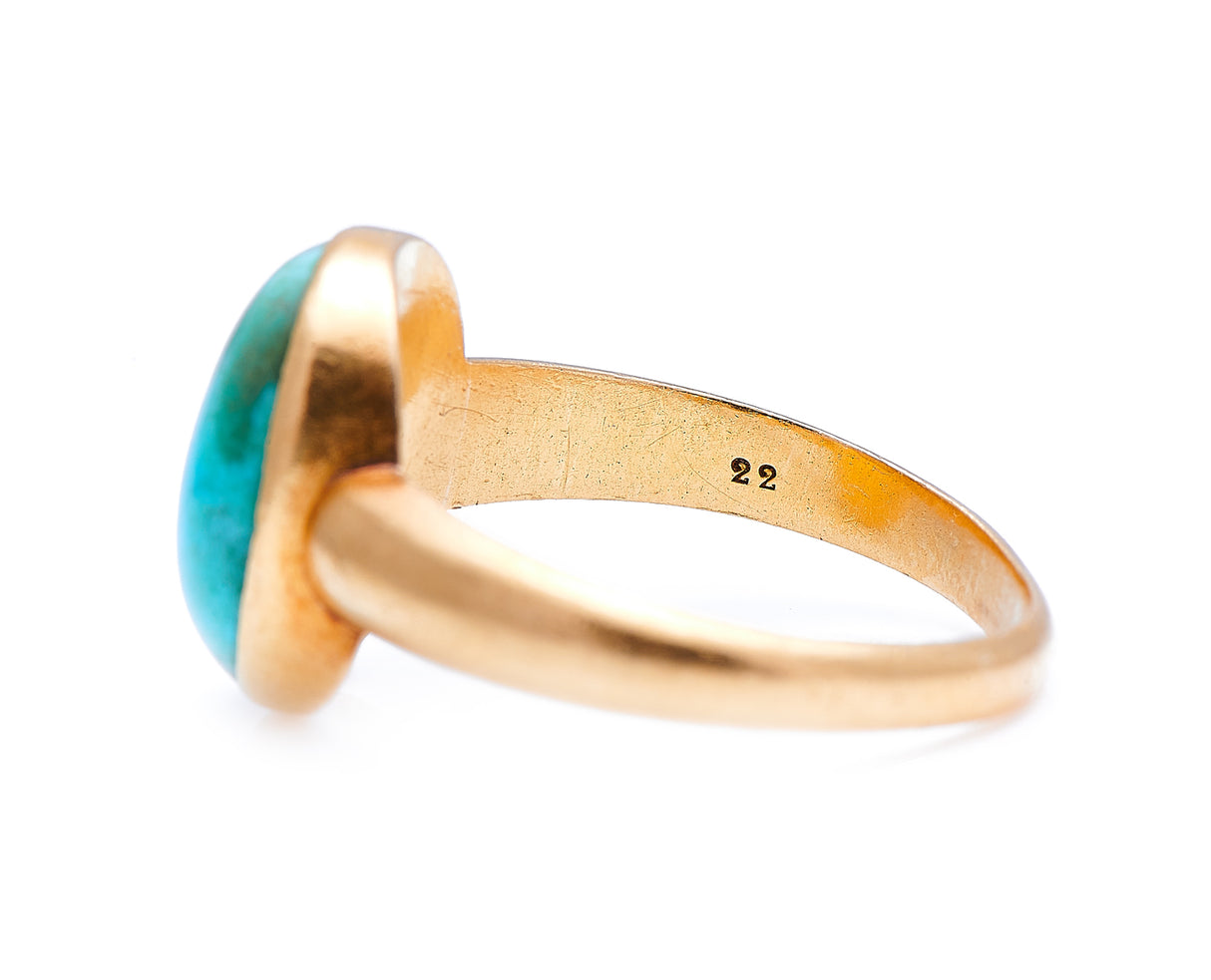 Georgian, 22ct gold, natural turquoise signet ring