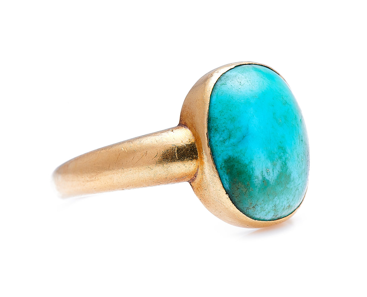 Georgian, 22ct gold, natural turquoise signet ring
