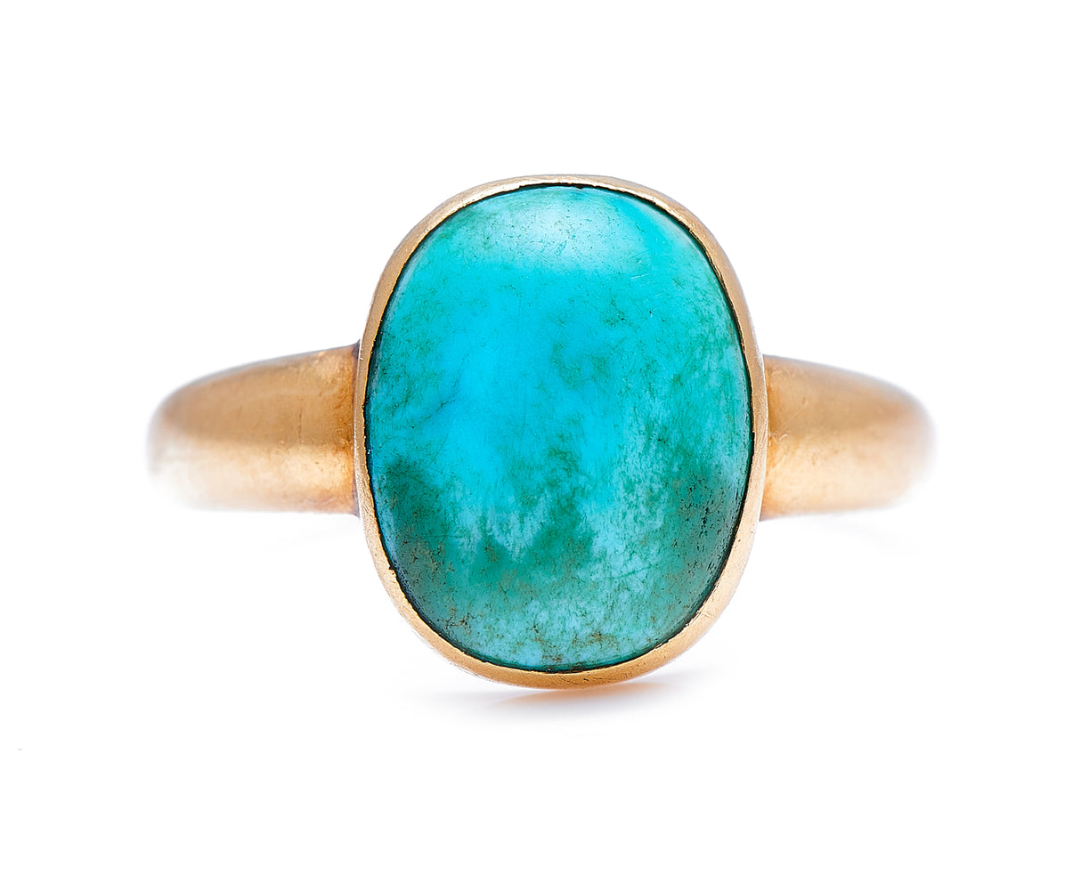 Georgian, 22ct gold, natural turquoise signet ring