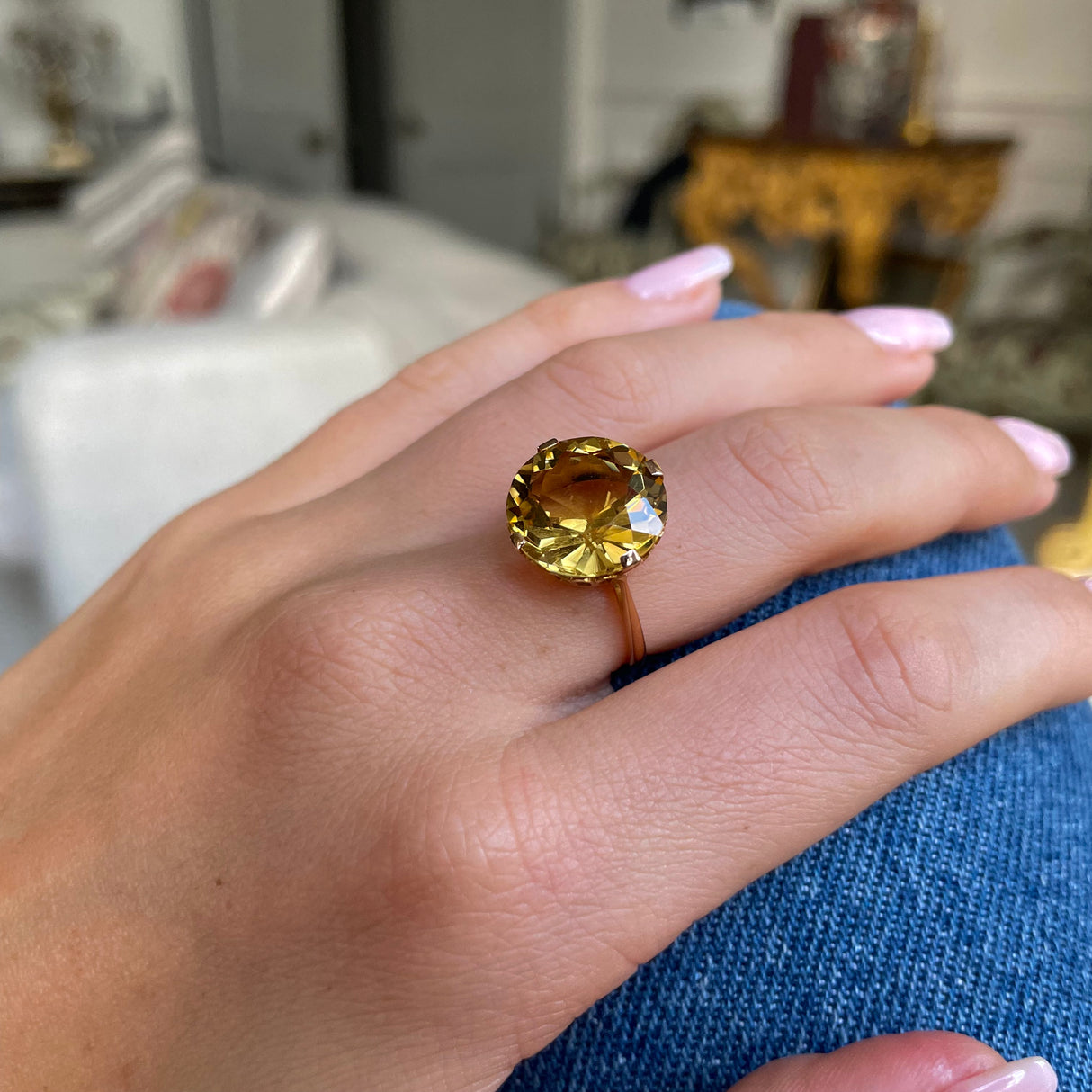 French | 1940s, 18ct gold, golden yellow beryl ring