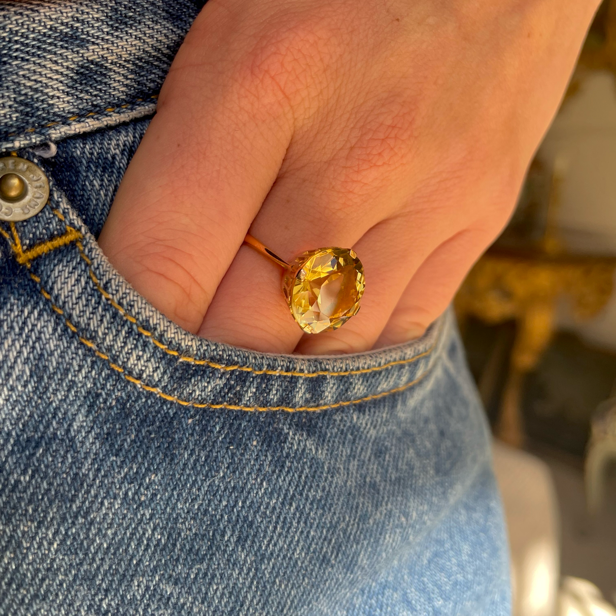 French | 1940s, 18ct gold, golden yellow beryl ring