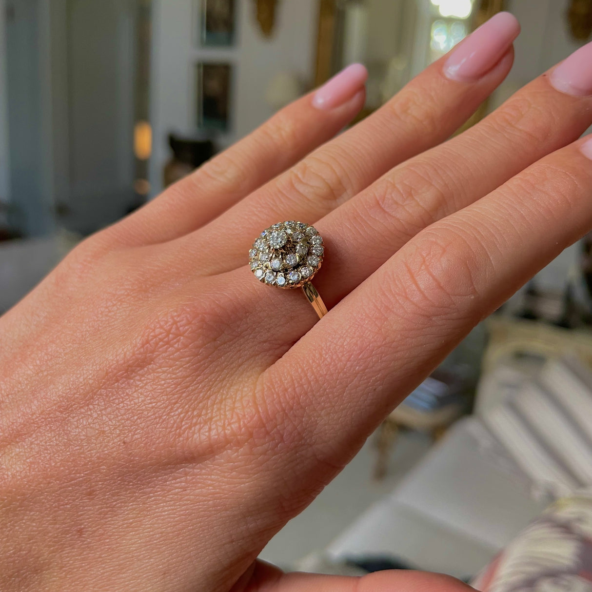 Vintage, Art Deco, diamond cluster, 14ct yellow-gold ring