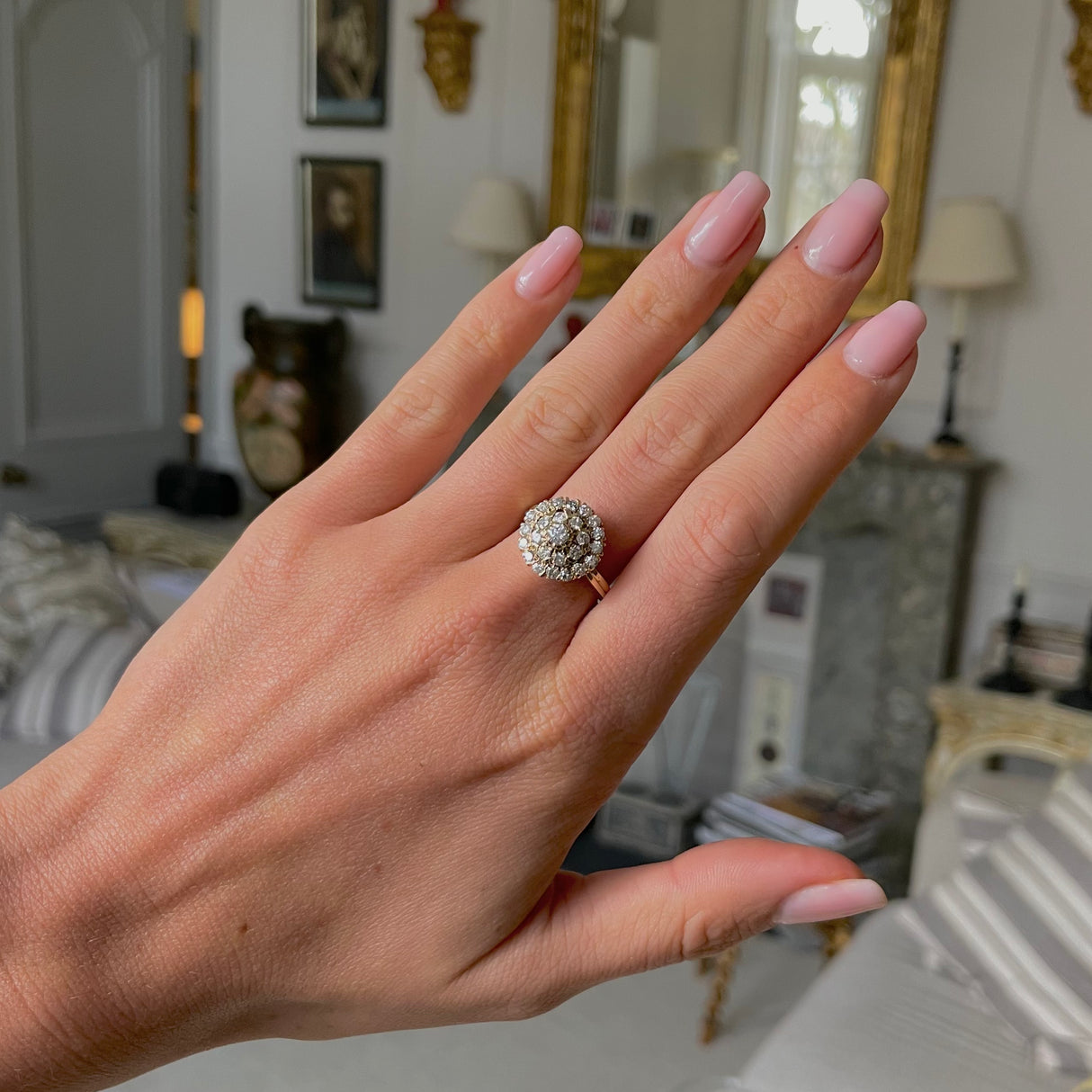 Vintage, Art Deco, diamond cluster, 14ct yellow-gold ring