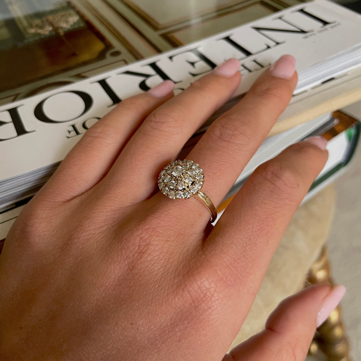 Vintage, Art Deco, diamond cluster, 14ct yellow-gold ring