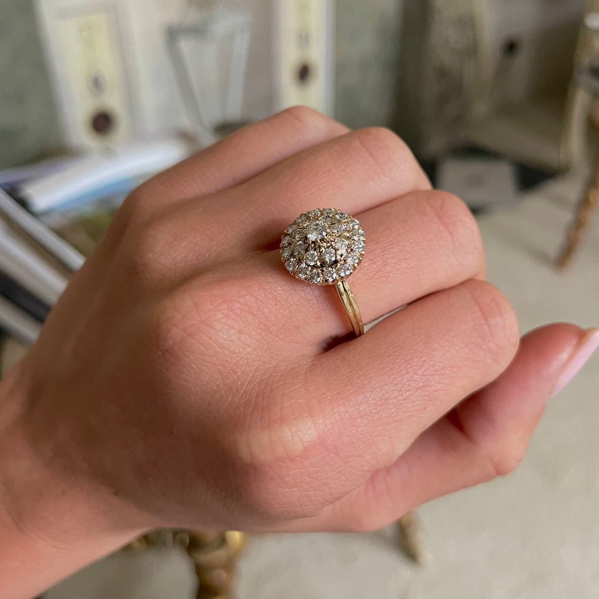 Vintage, Art Deco, diamond cluster, 14ct yellow-gold ring