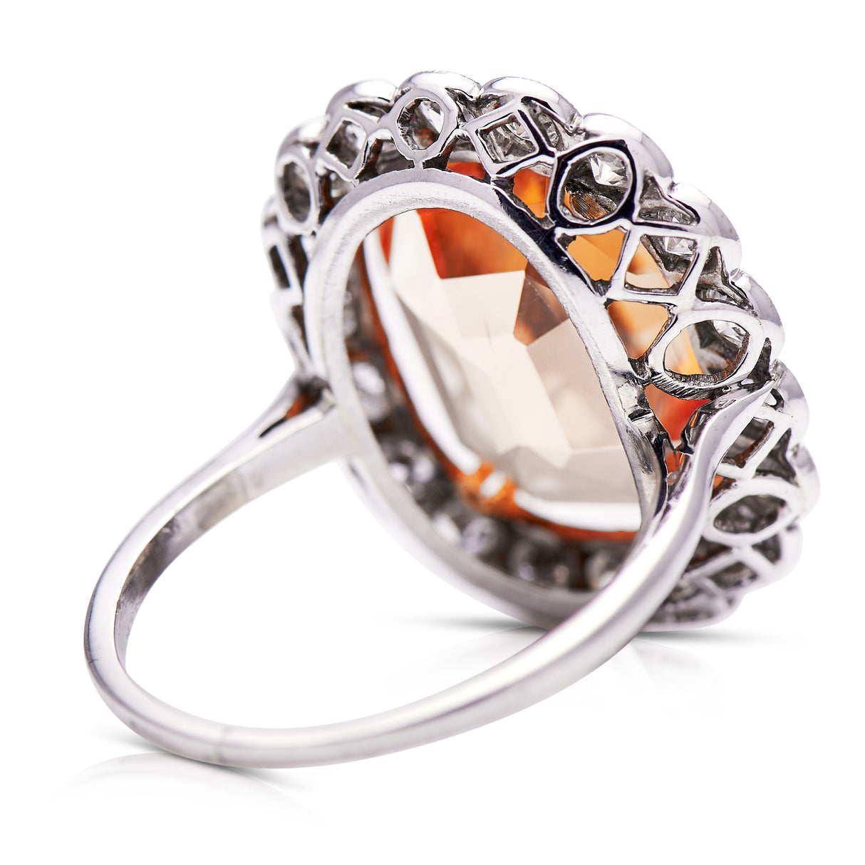 Edwardian, topaz and diamond cluster cocktail ring, rear view.