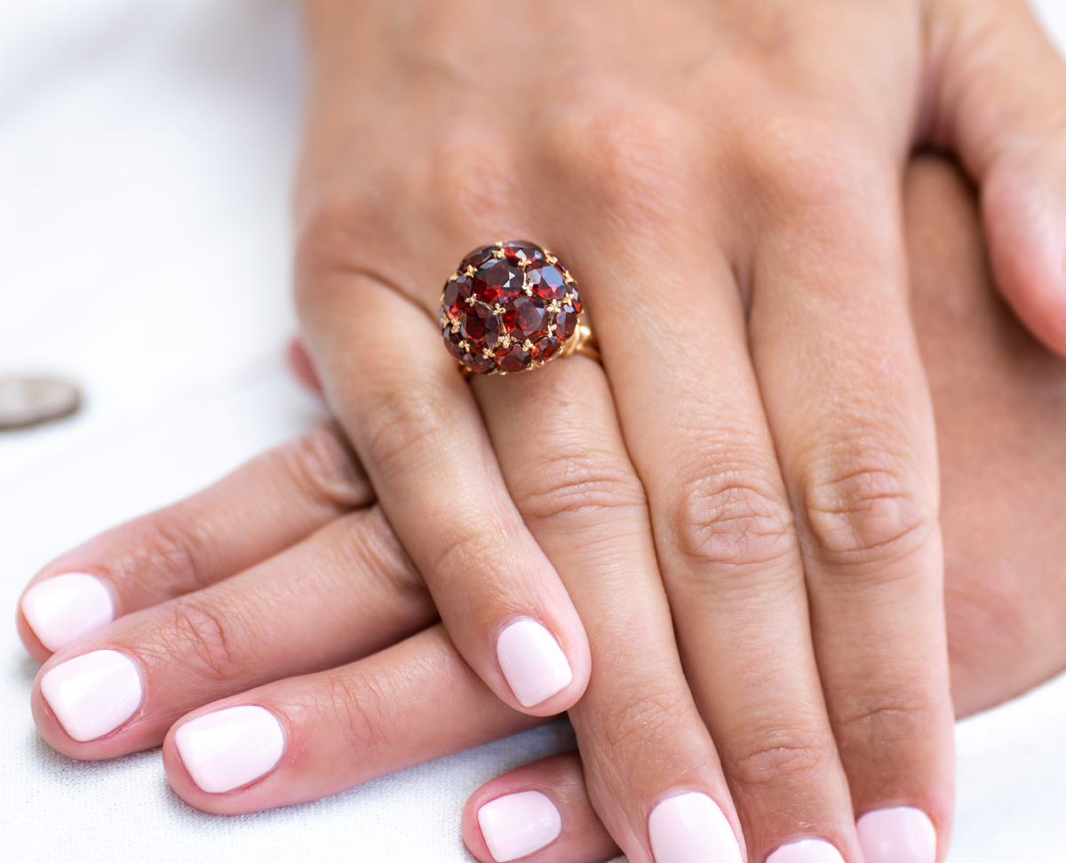 Antique_Rings | Vintage_rings | Antique Engagement Rings | Antique Ring Boutique | Vintage Engagement Rings | Antique Engagement Rings | Antique Jewellery company | Vintage Jewellery Mid Century, 1950s, 18ct Rose Gold, Garnet Cluster Ring