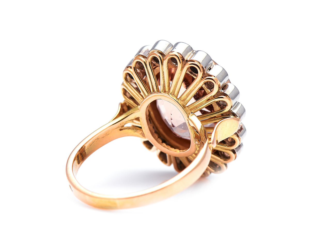 Mid century, 1950s, French 18ct rose gold, morganite and diamond ring