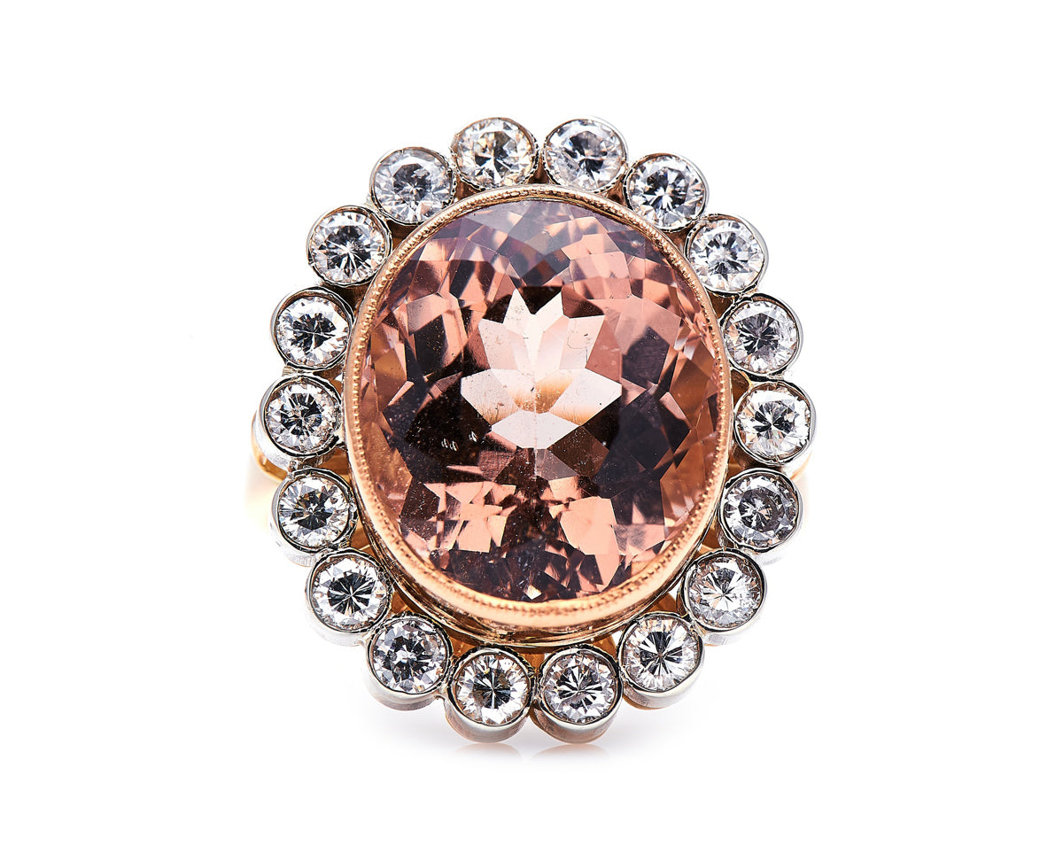 Mid century, 1950s, French 18ct rose gold, morganite and diamond ring
