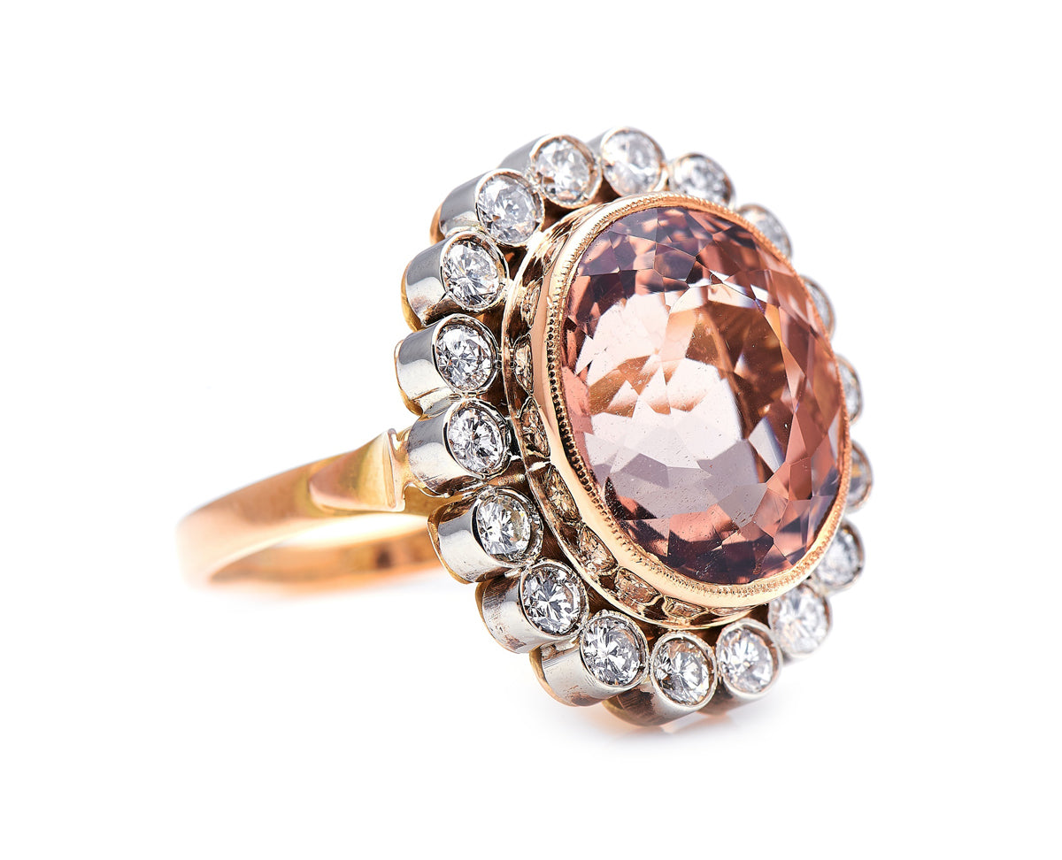 Mid century, 1950s, French 18ct rose gold, morganite and diamond ring