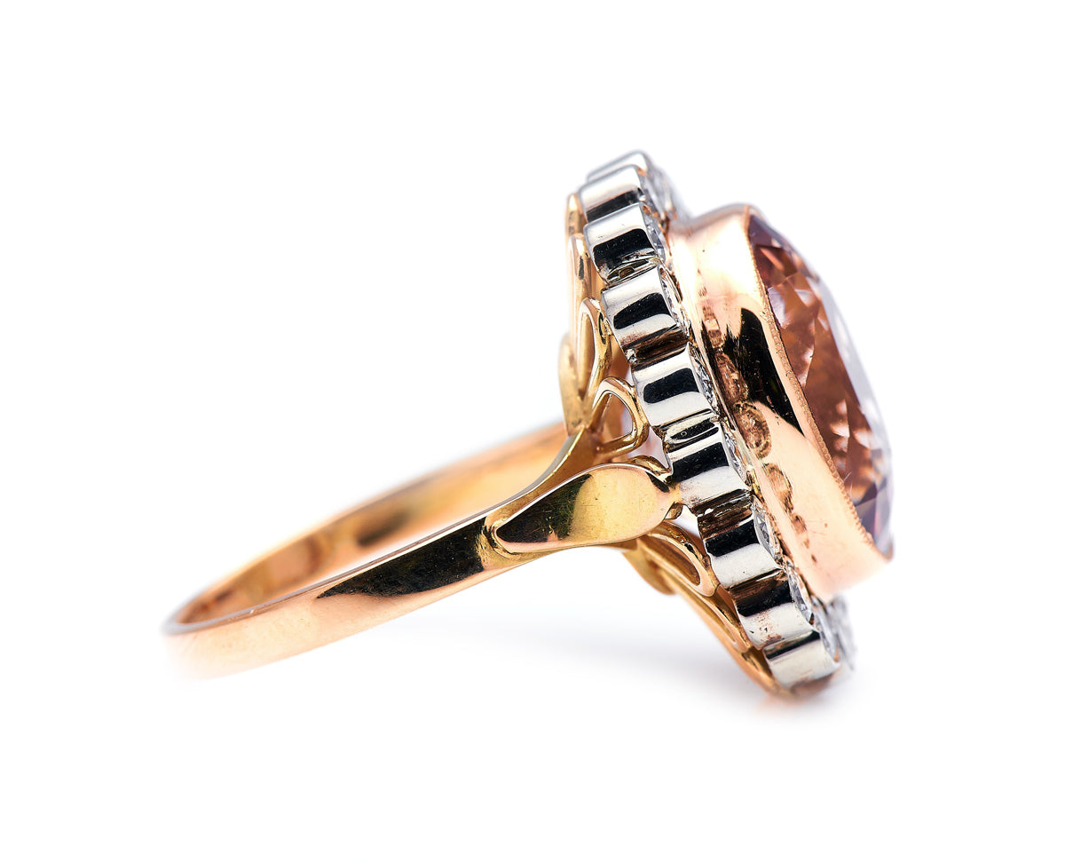 Mid century, 1950s, French 18ct rose gold, morganite and diamond ring