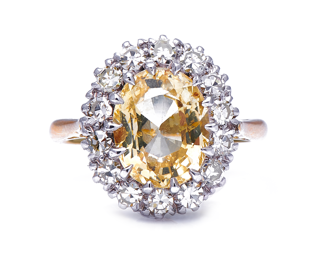 Mid century, 1950’s, 18ct gold, yellow sapphire and diamond cluster ring
