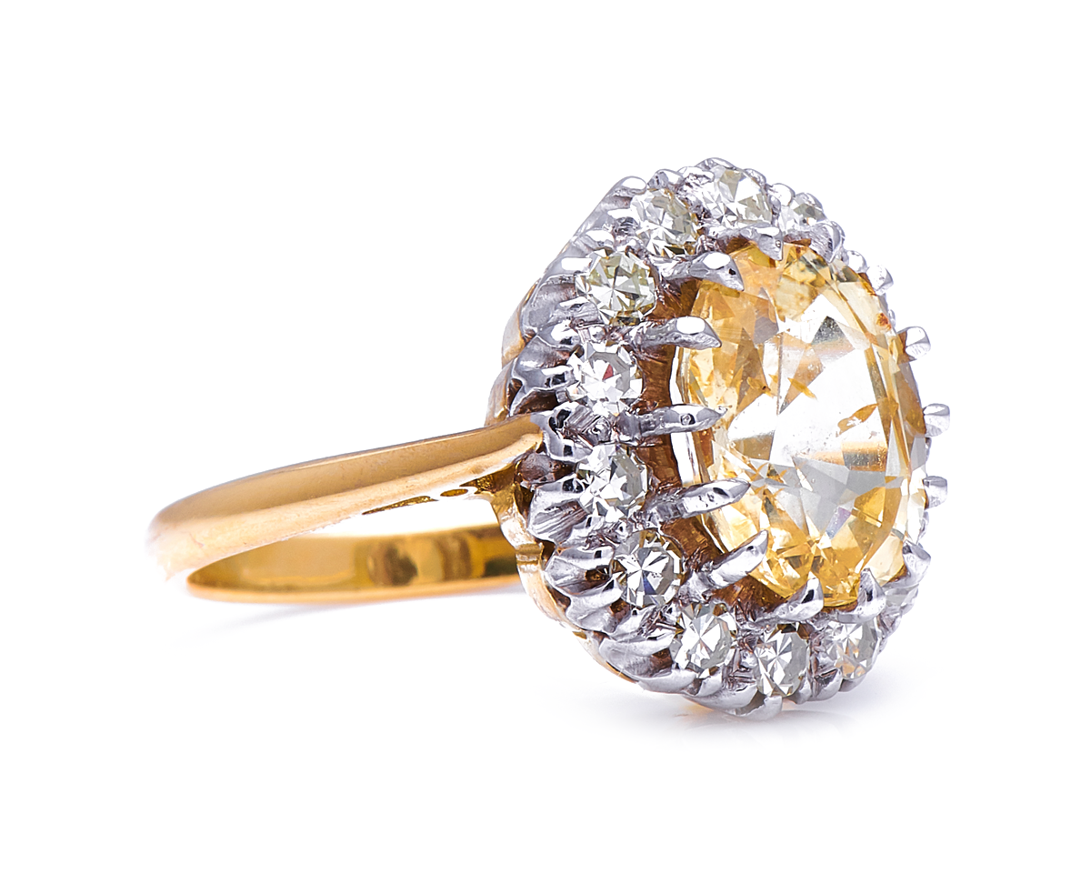Mid century, 1950’s, 18ct gold, yellow sapphire and diamond cluster ring
