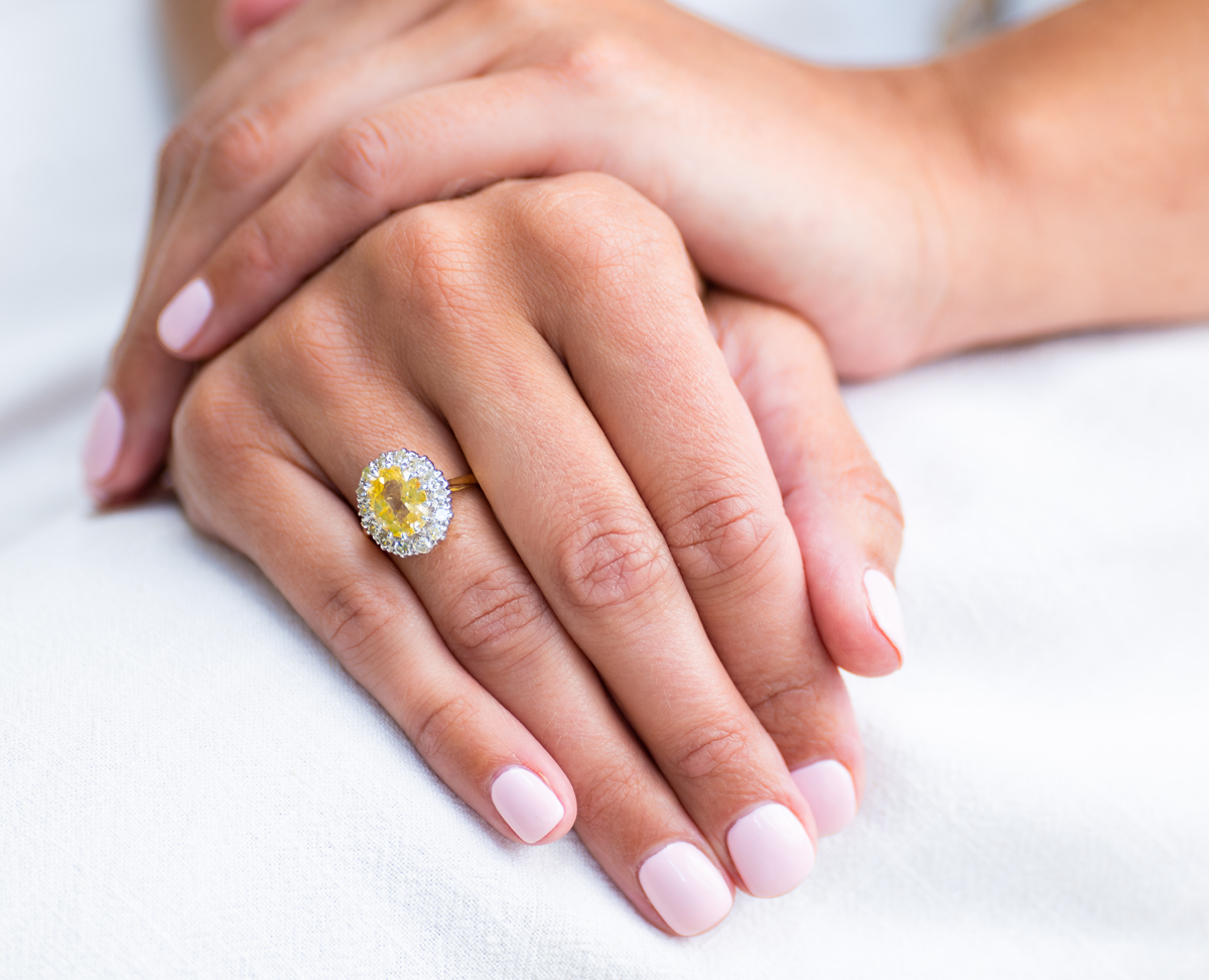 Mid century, 1950’s, 18ct gold, yellow sapphire and diamond cluster ring