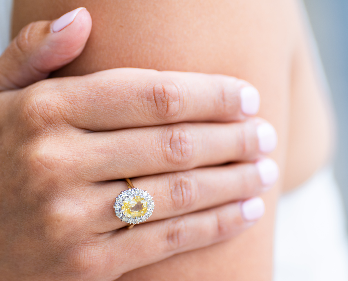 Mid century, 1950’s, 18ct gold, yellow sapphire and diamond cluster ring