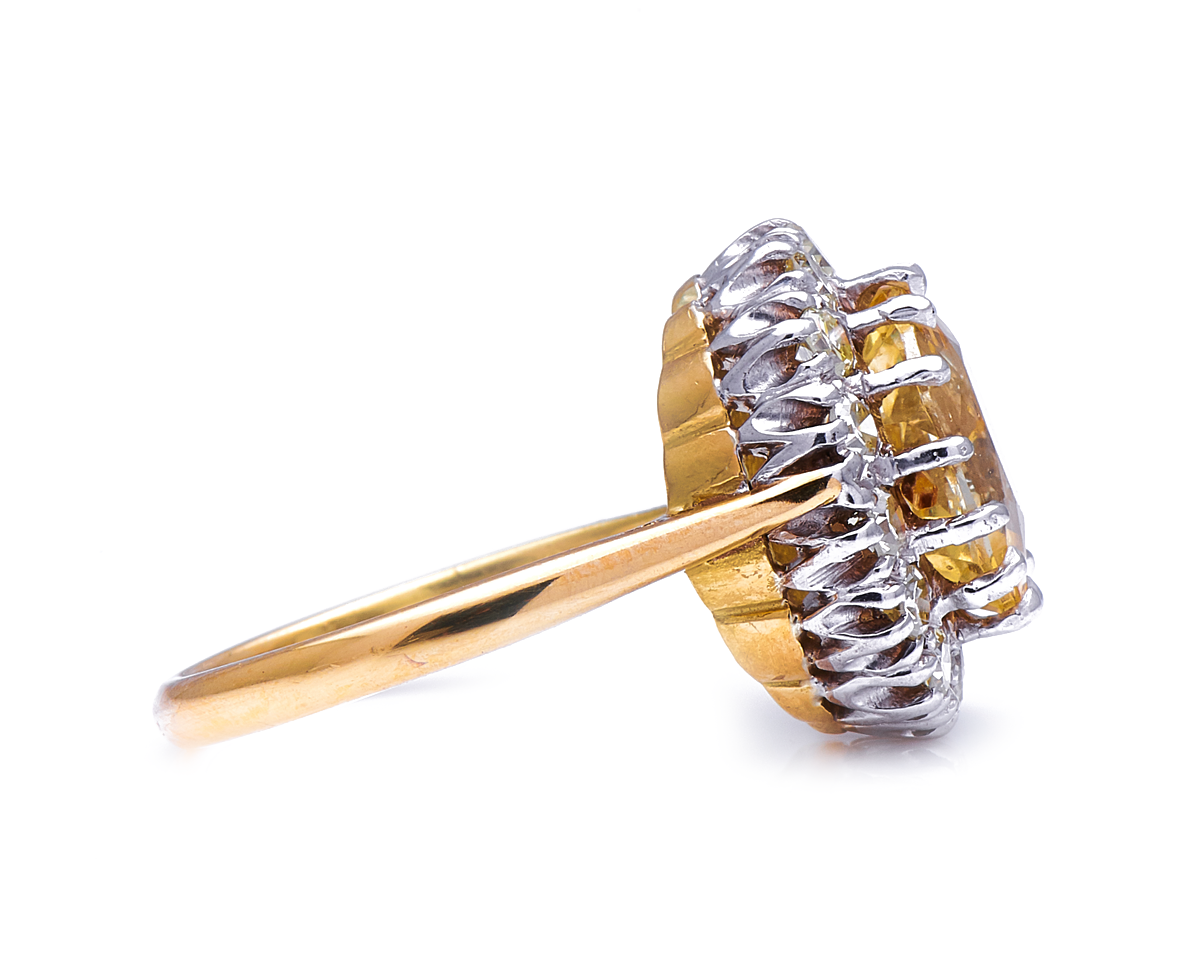 Mid century, 1950’s, 18ct gold, yellow sapphire and diamond cluster ring