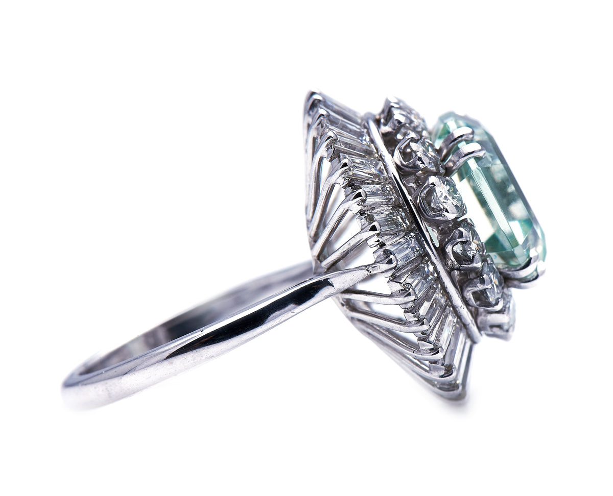 Mid century, 1950s, 18ct white gold, extraordinary mint quartz and diamond ring