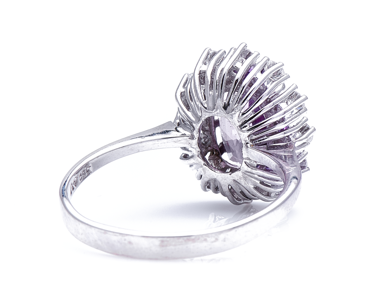 Mid century, 1960s, 18ct white gold, spinel and diamond cluster ring
