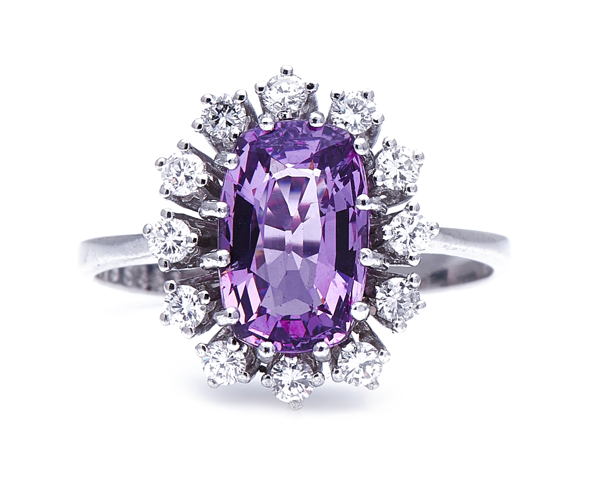 Spinel-White-Gold-Cluster-Diamond-Mid-Century-Ring-1960s-18-Carat-Antique