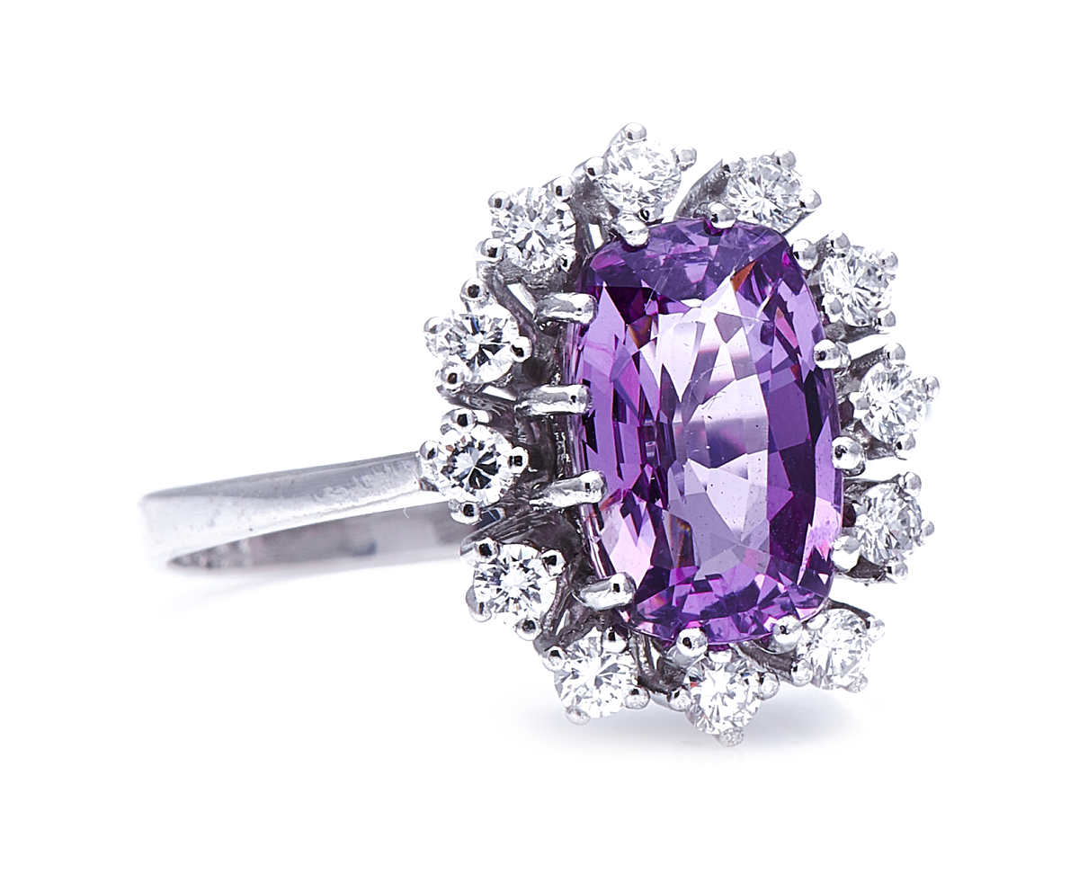 Mid century, 1960s, 18ct white gold, spinel and diamond cluster ring