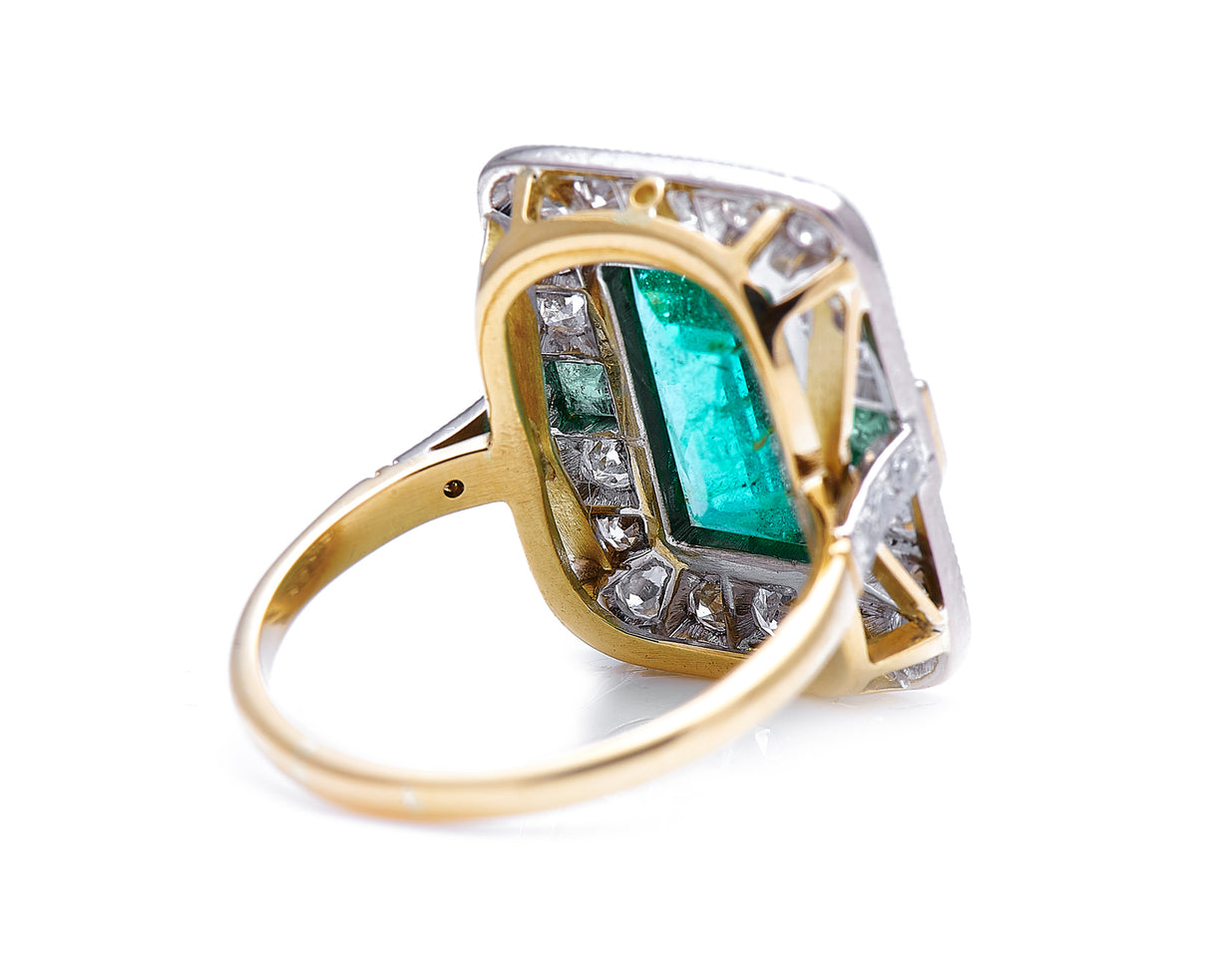 Mid century, 18ct gold, emerald and diamond cluster ring