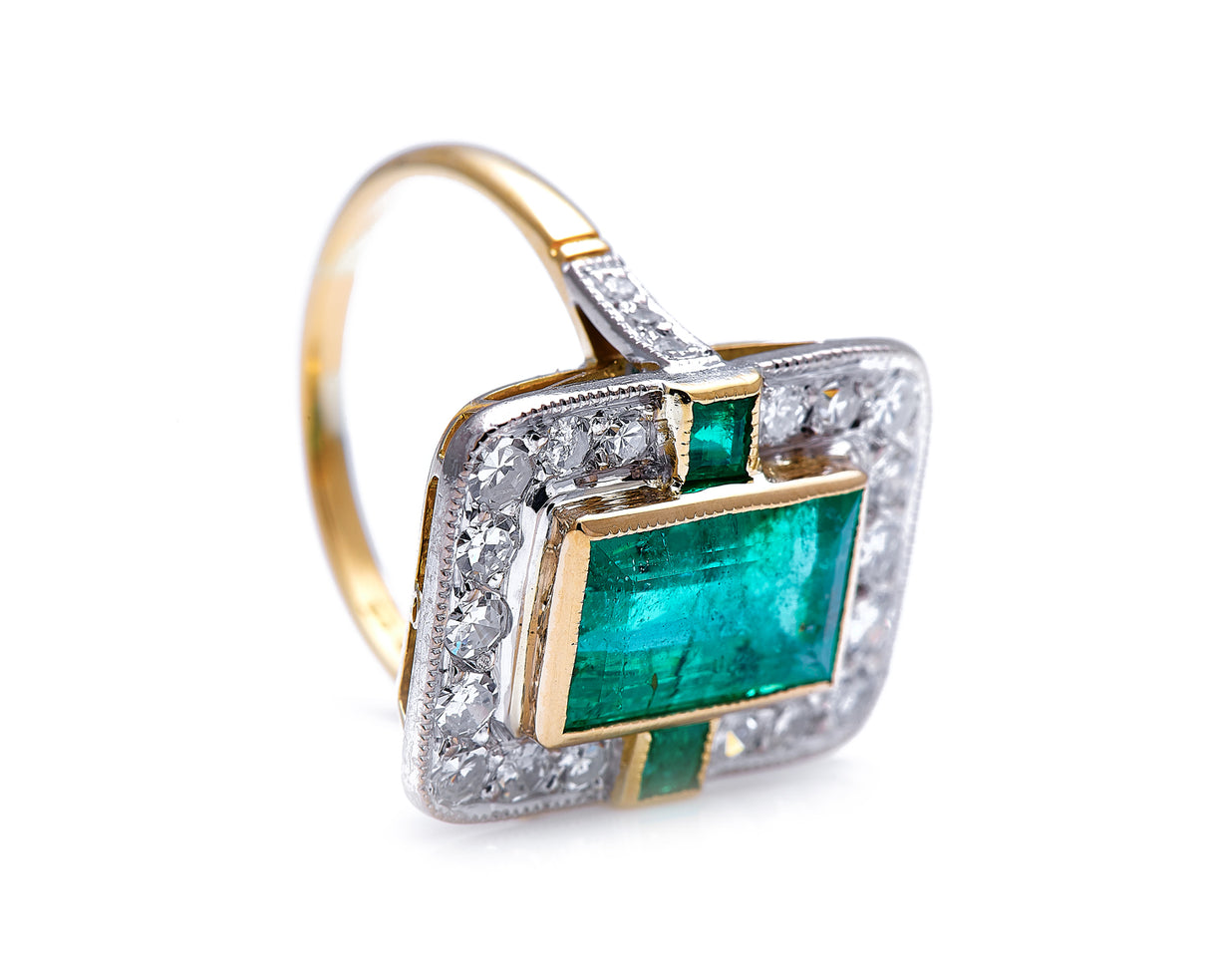 Mid century, 18ct gold, emerald and diamond cluster ring