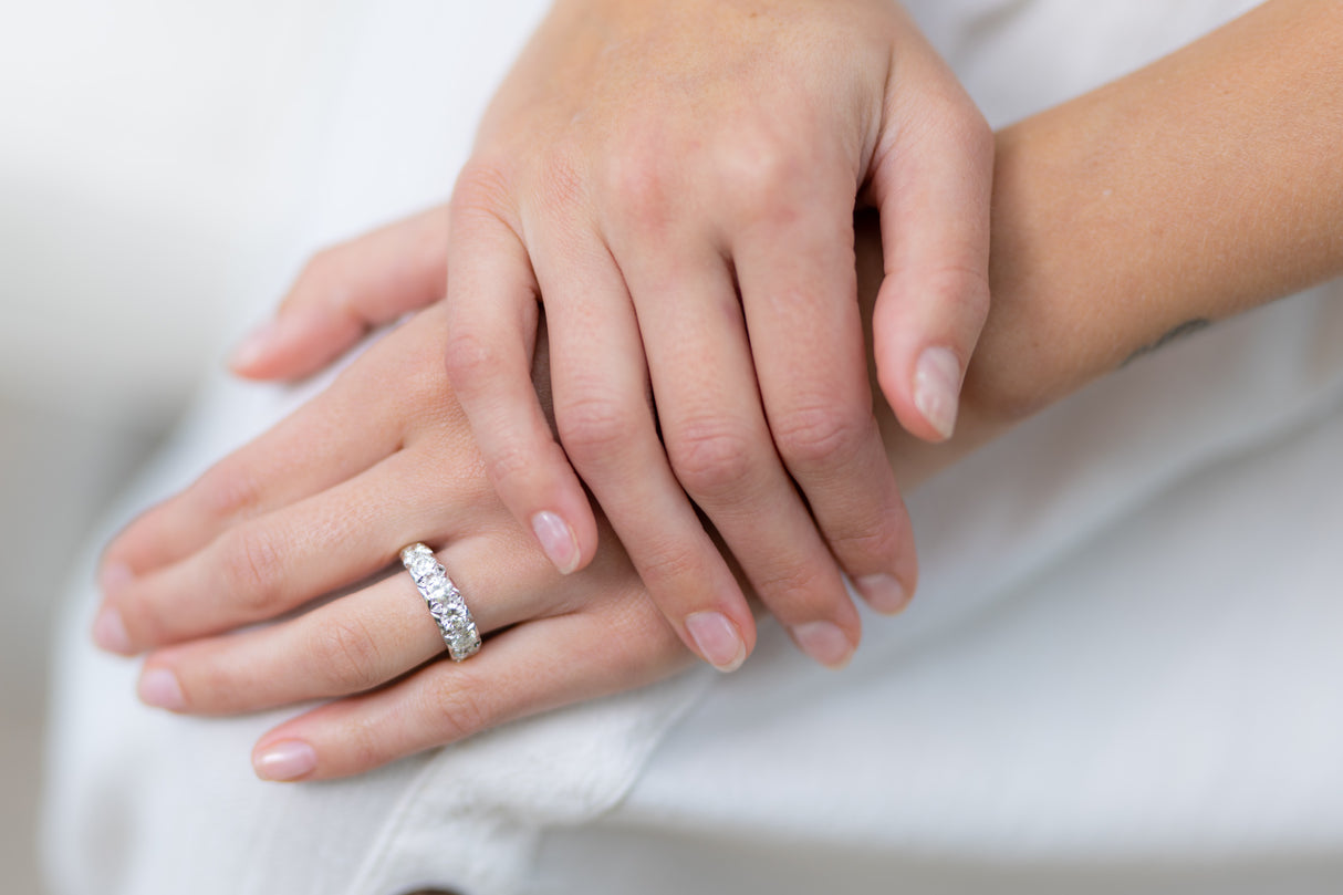Vintage, 18ct white gold, diamond half-eternity ring