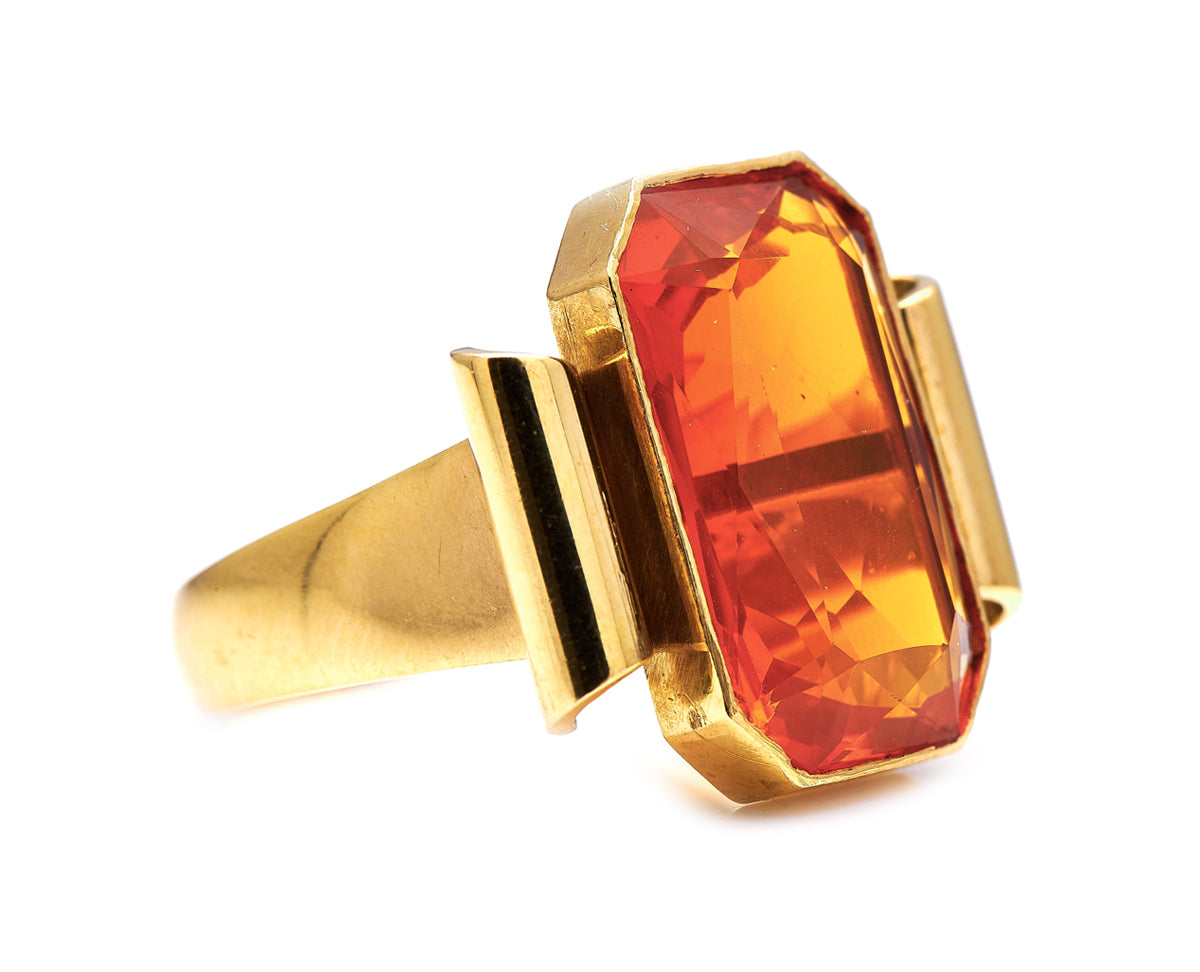 Mid century, 1940s, 18ct gold, French, fire opal ring