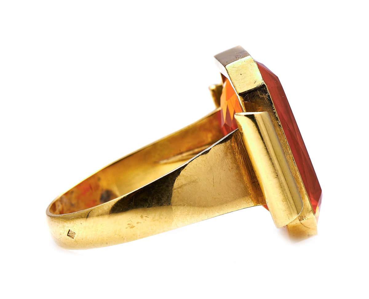 Mid century, 1940s, 18ct gold, French, fire opal ring