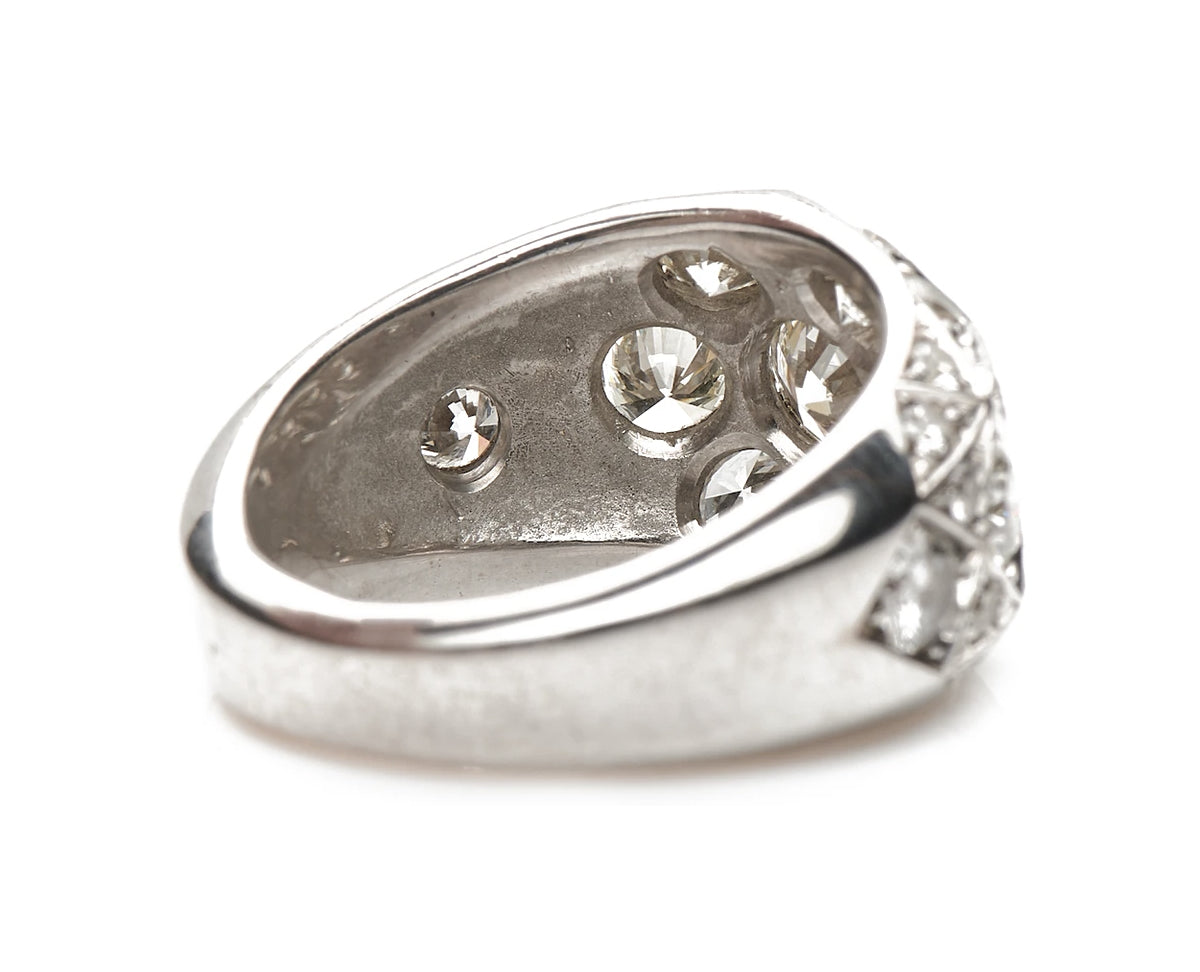 Mid century, 1950s, 18ct white gold, large honeycomb diamond band ring