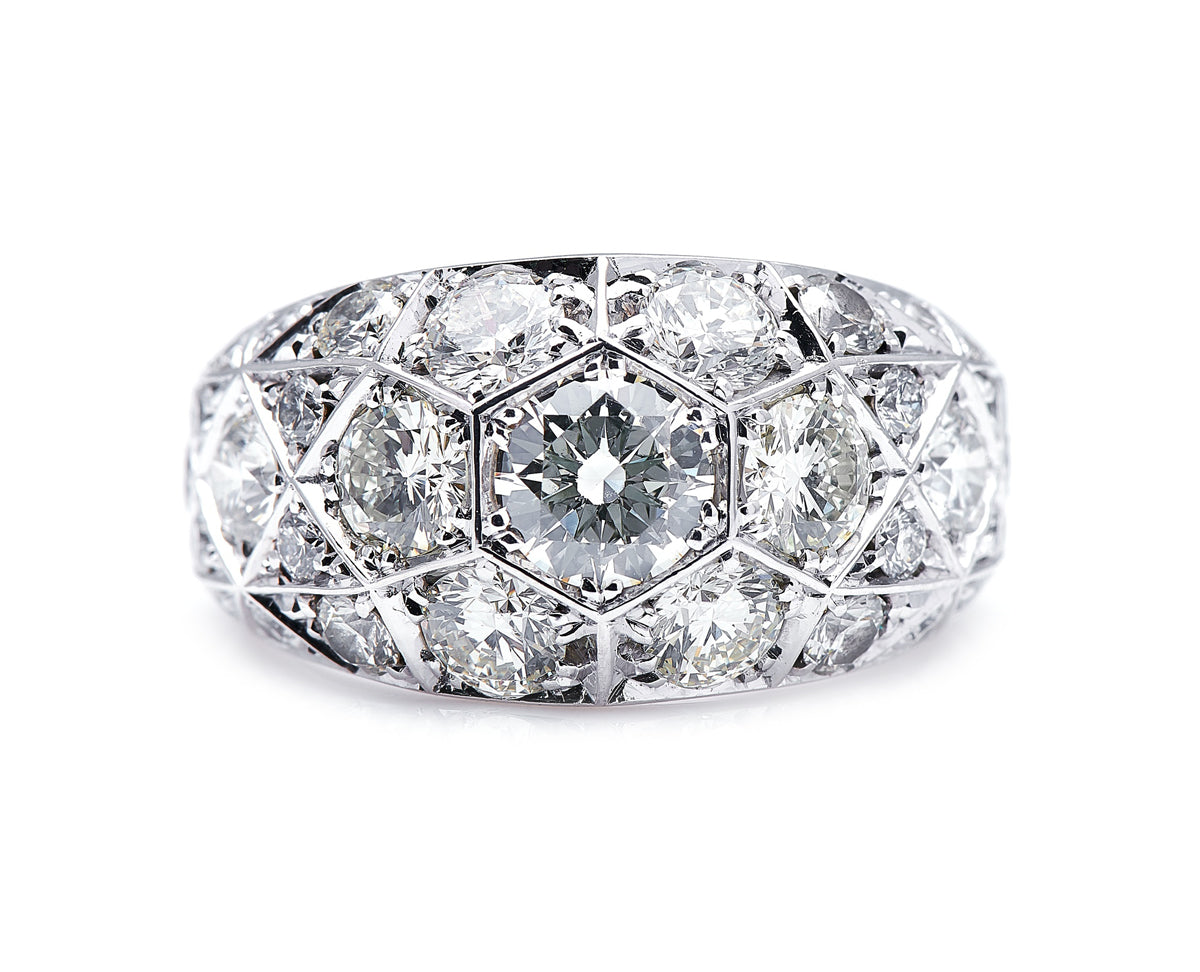 Mid century, 1950s, 18ct white gold, large honeycomb diamond band ring