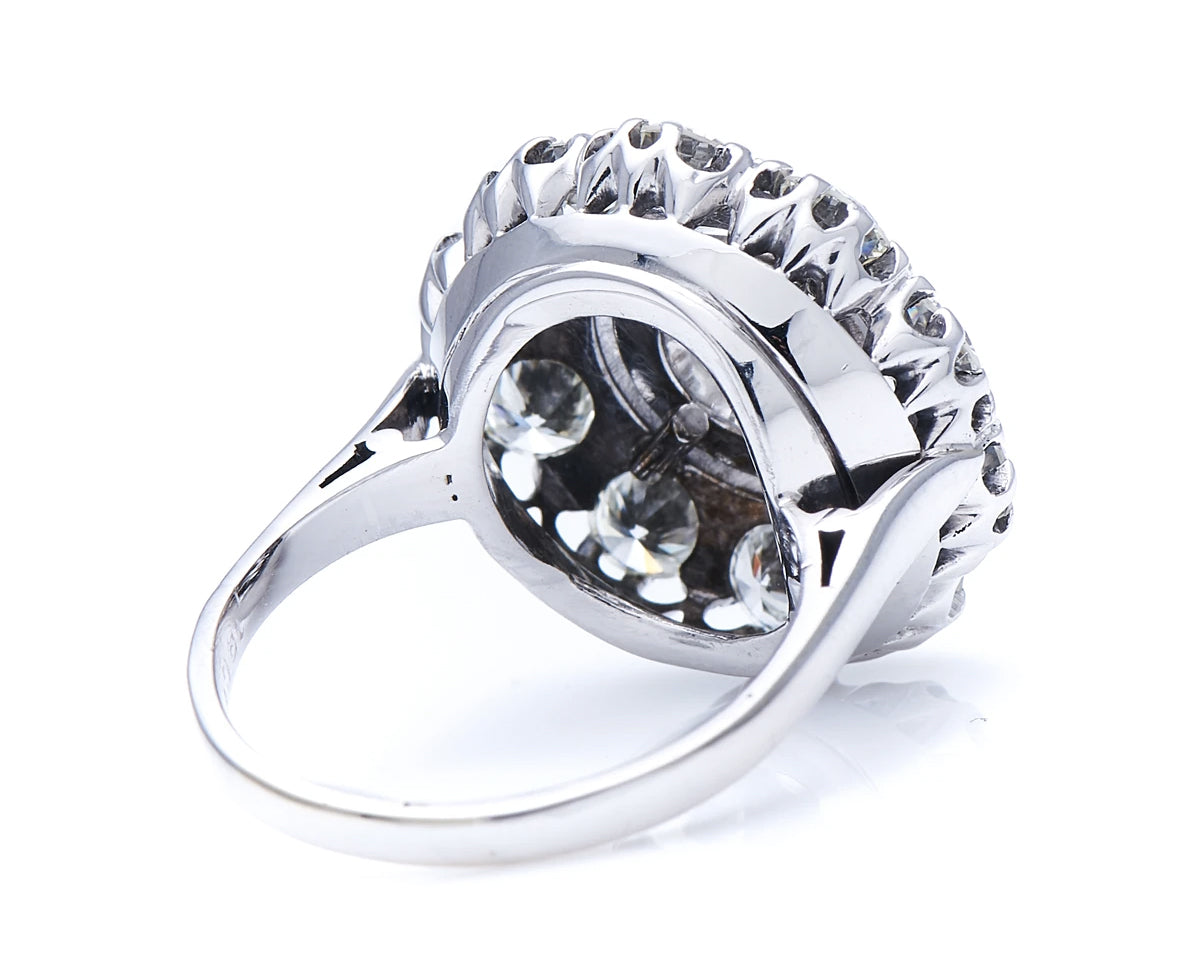 Mid century, 1950s, 18ct white gold, diamond cluster ring