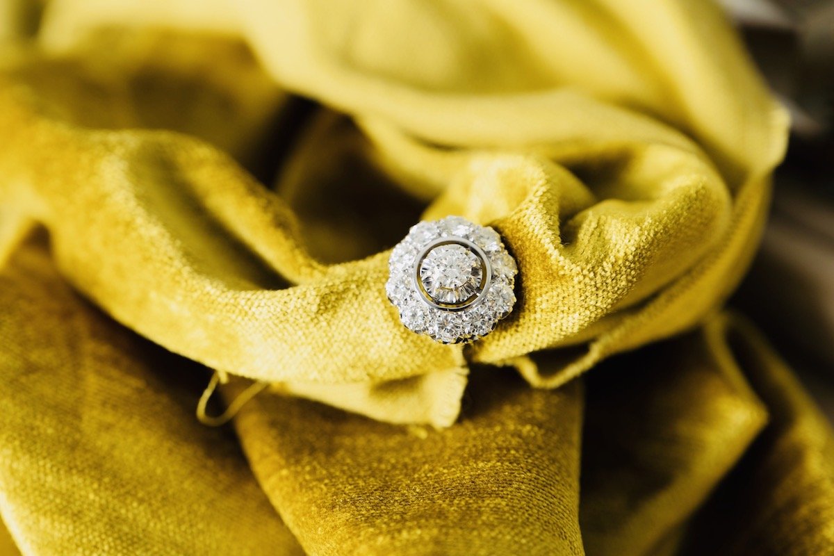 Mid century, 1950s, 18ct white gold, diamond cluster ring