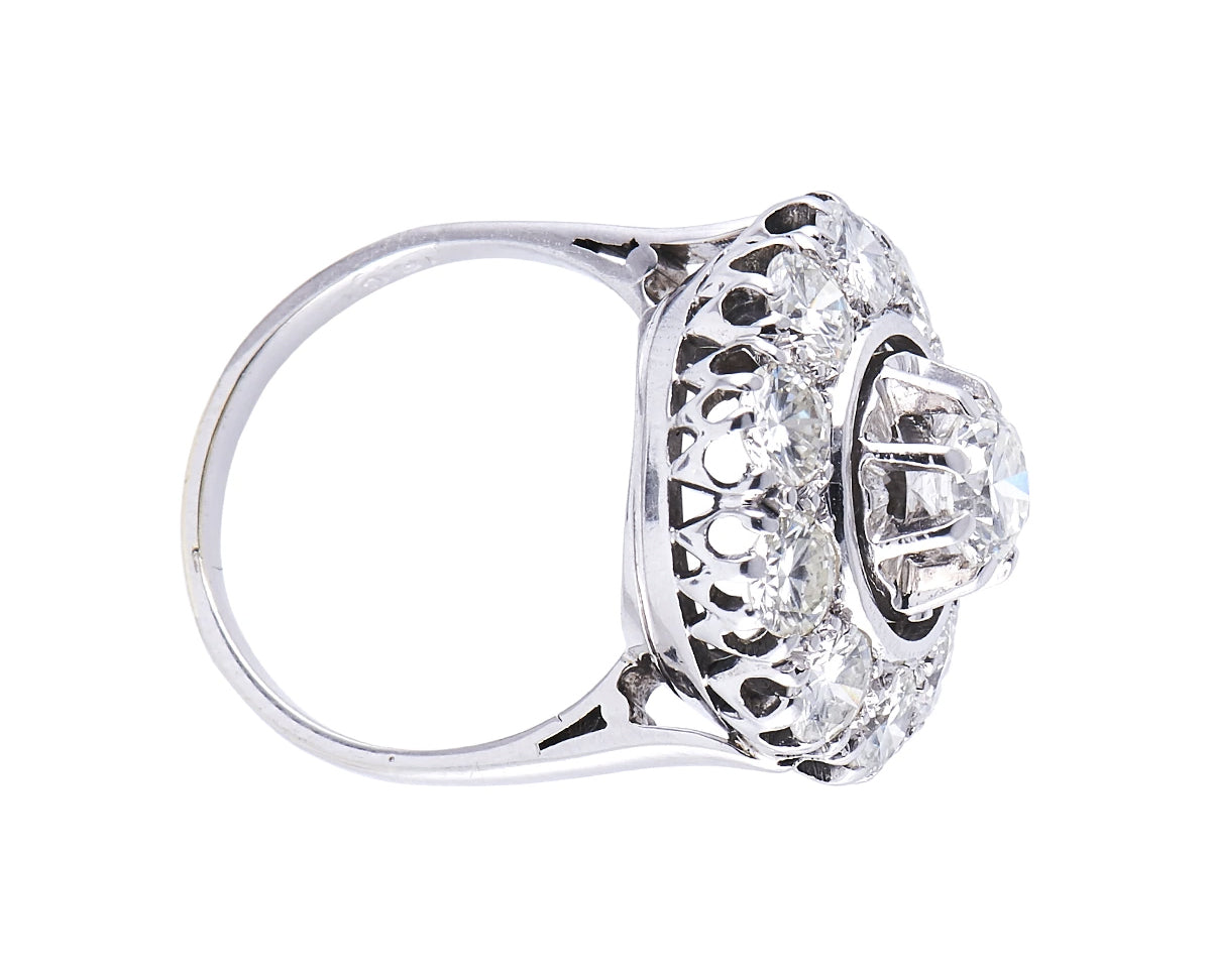 Mid century, 1950s, 18ct white gold, diamond cluster ring