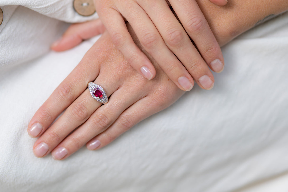 Vintage, Burmese ruby and diamond cluster ring