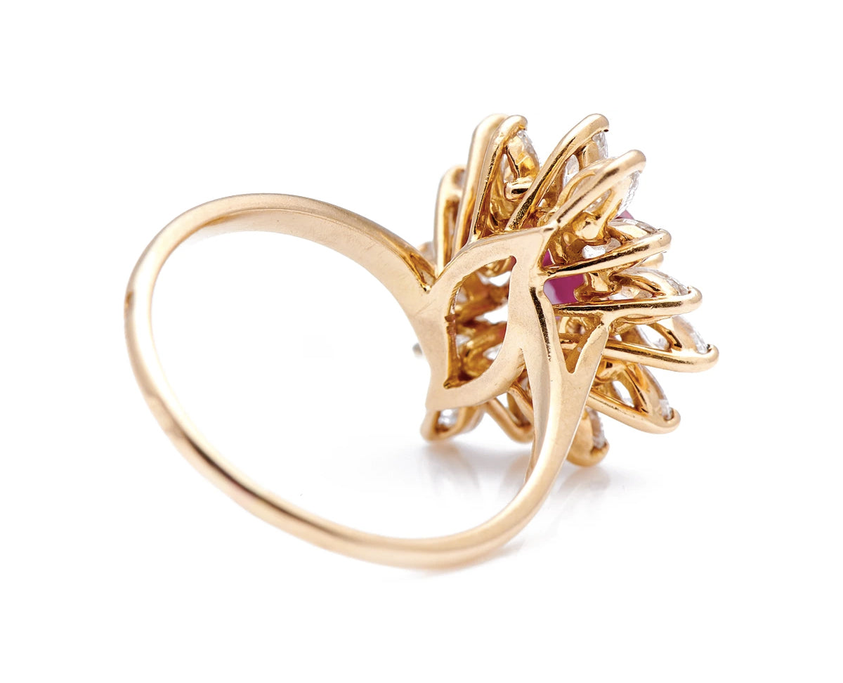 Mid century, French, 1960s, 18ct gold, natural ruby and diamond cluster ring
