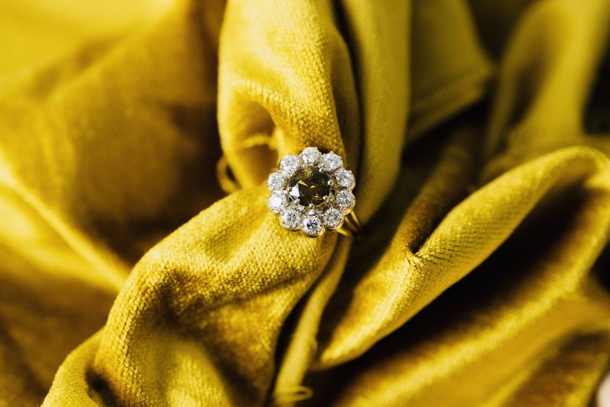 Platinum, chrysoberyl and diamond cluster ring