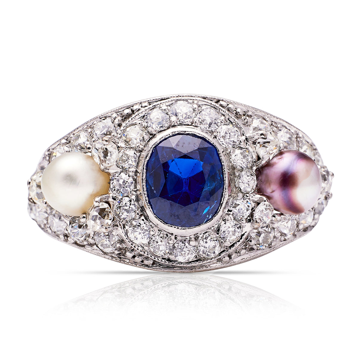 Belle-Époque-Sapphire-Diamond-Cocktail-Ring-Antique-Vintage-White-Gold-Pearl-Diamond
