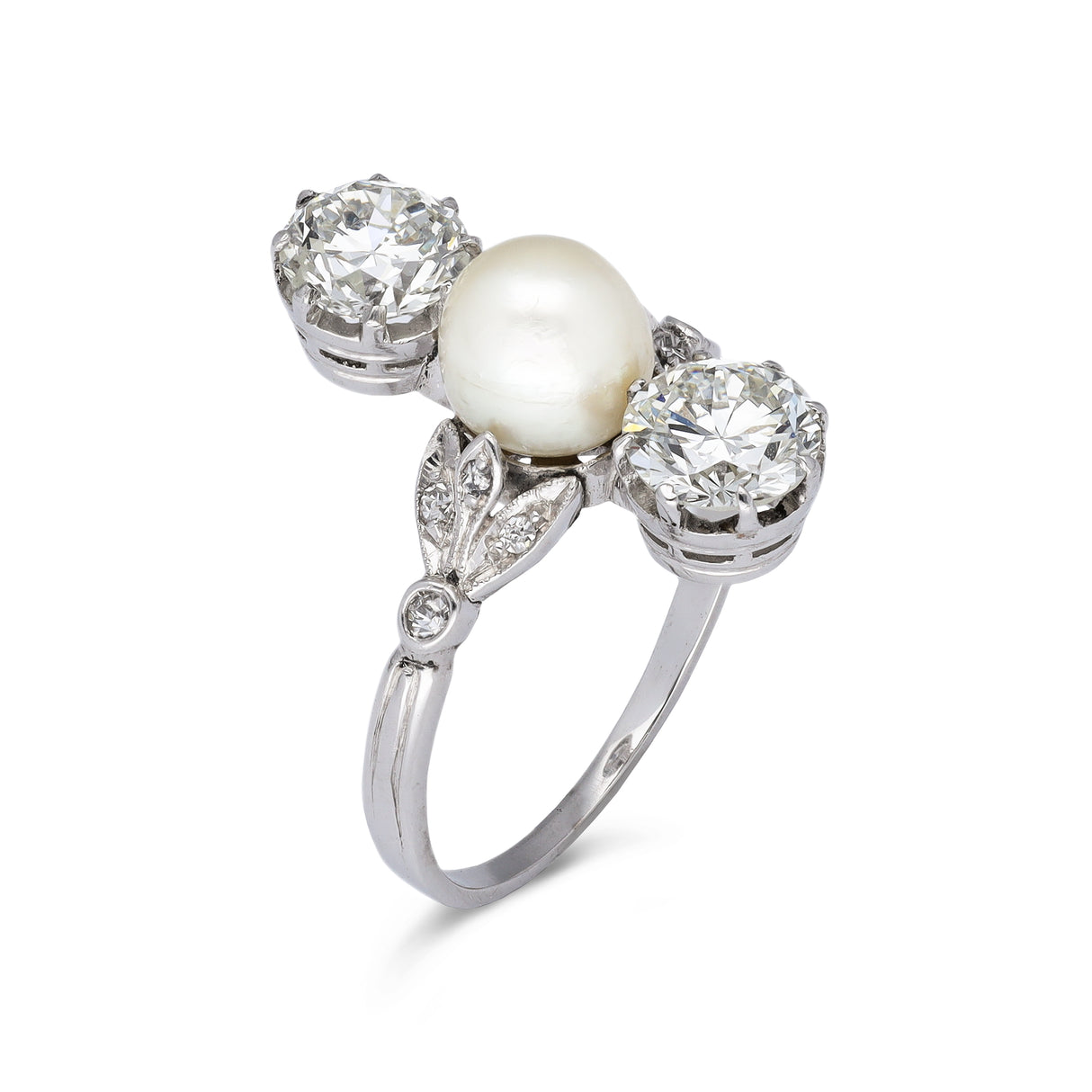 Antique natural pearl & diamond ring