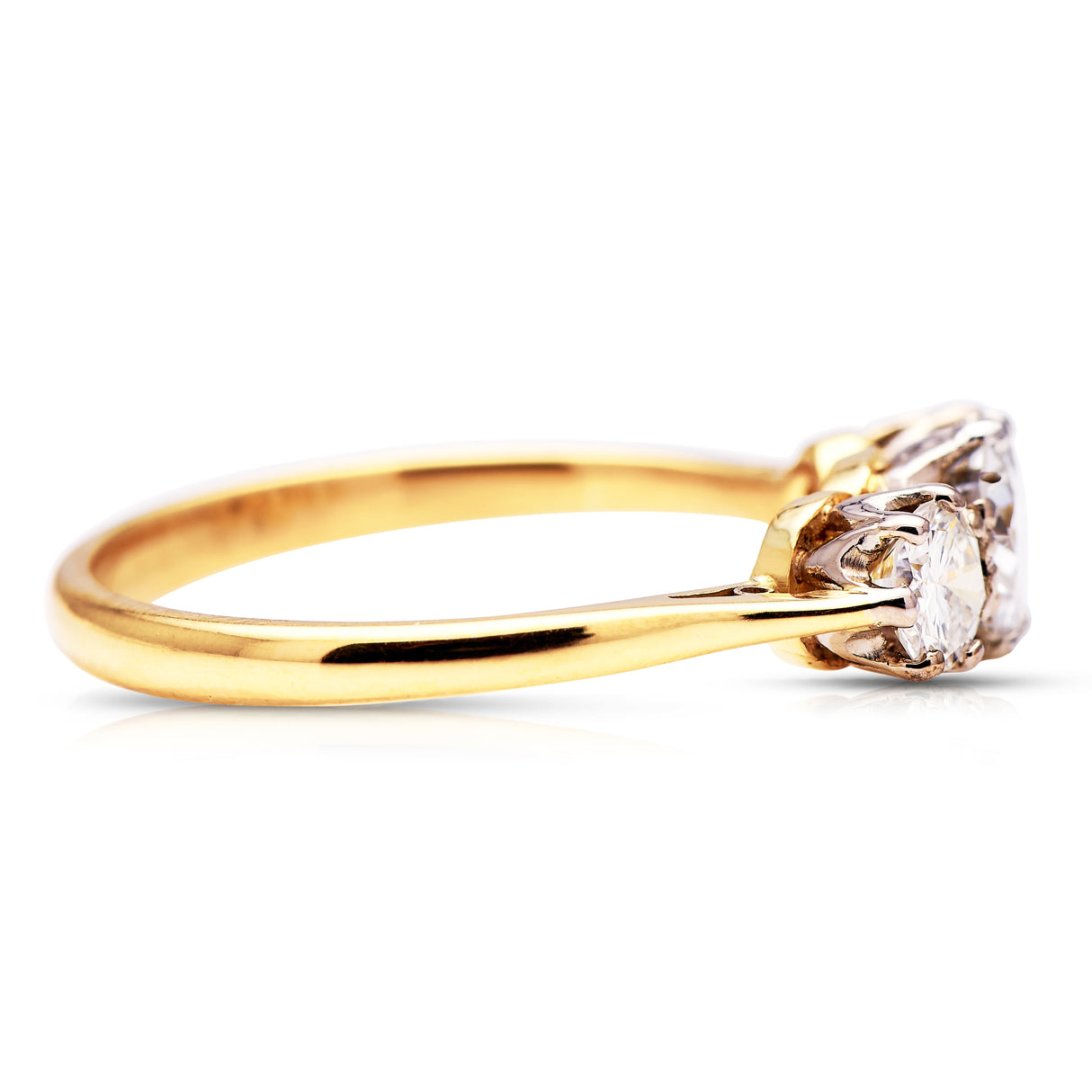 Vintage diamond three stone engagement ring, 18ct yellow gold