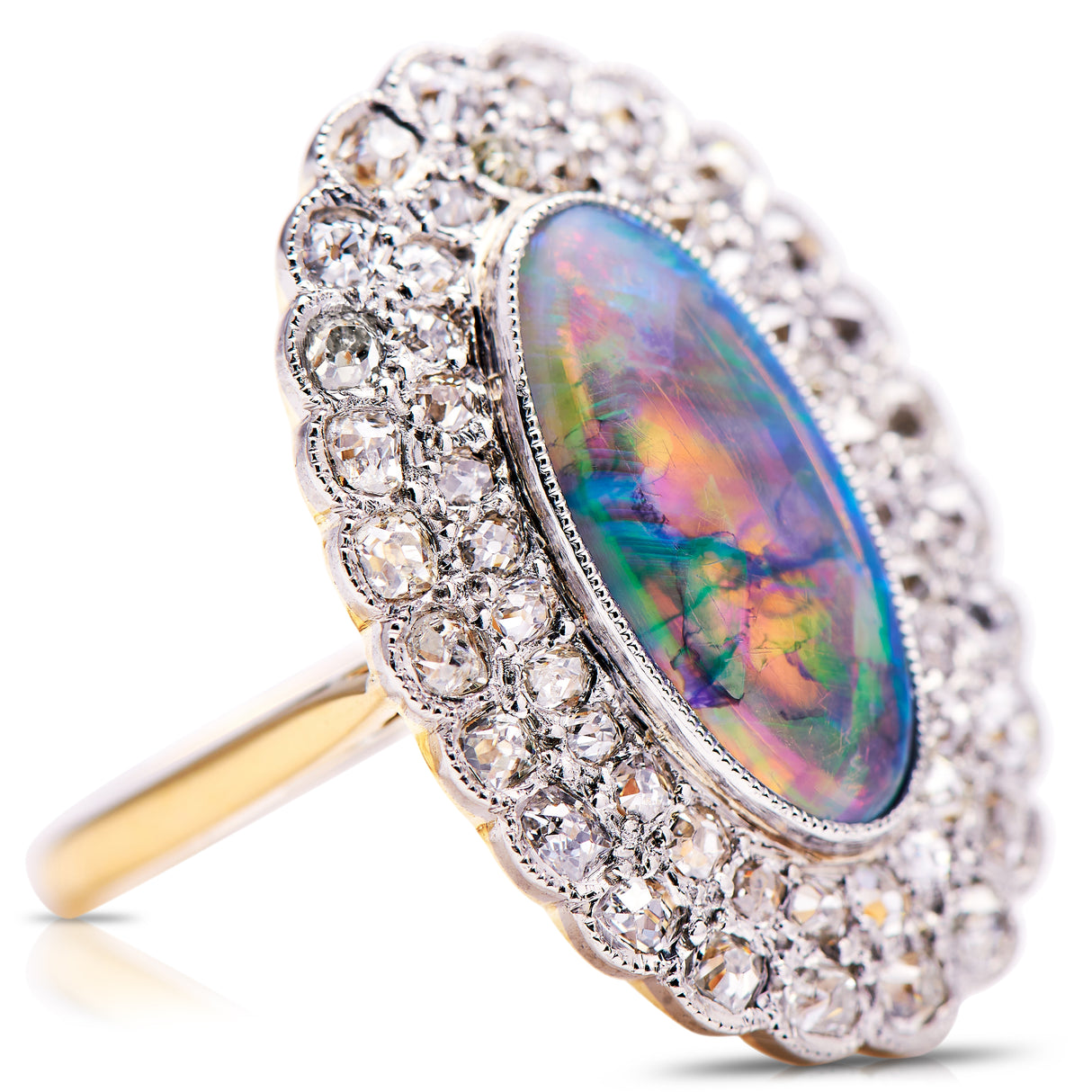 Vintage, Art Deco crystal opal & diamond cocktail ring