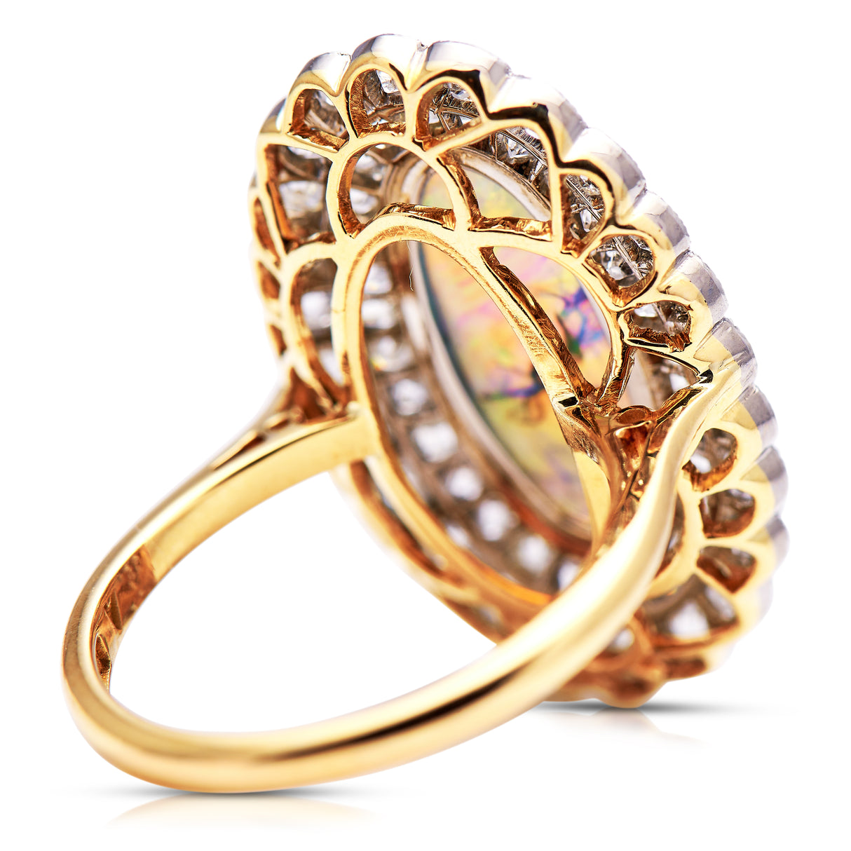 Vintage, Art Deco crystal opal & diamond cocktail ring