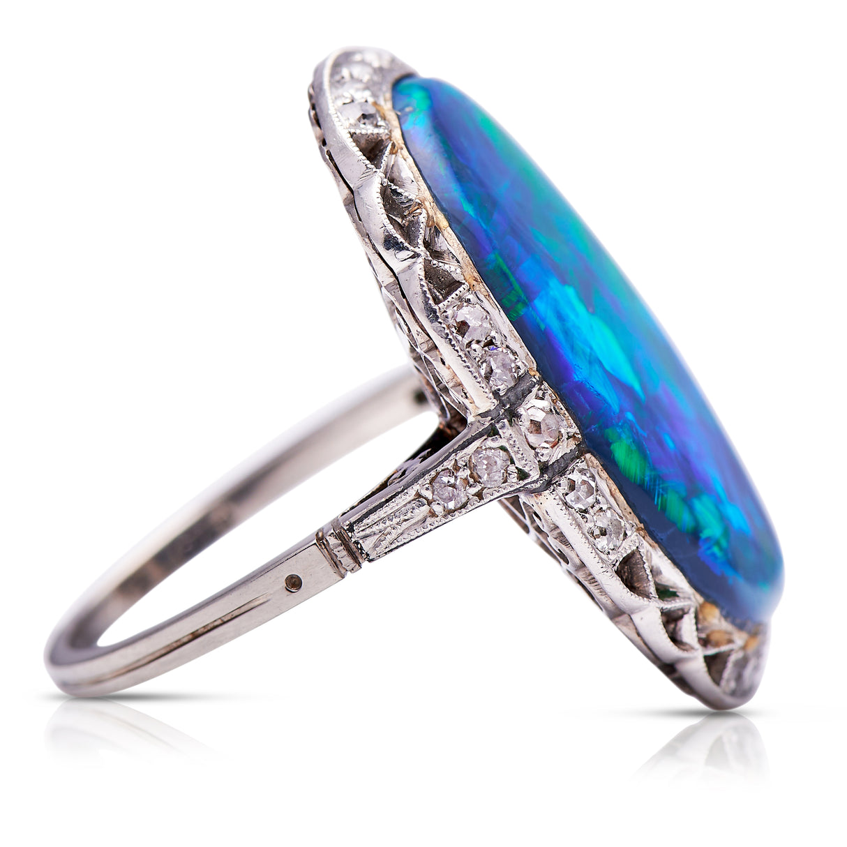 Exceptional | Edwardian, black opal and diamond ring