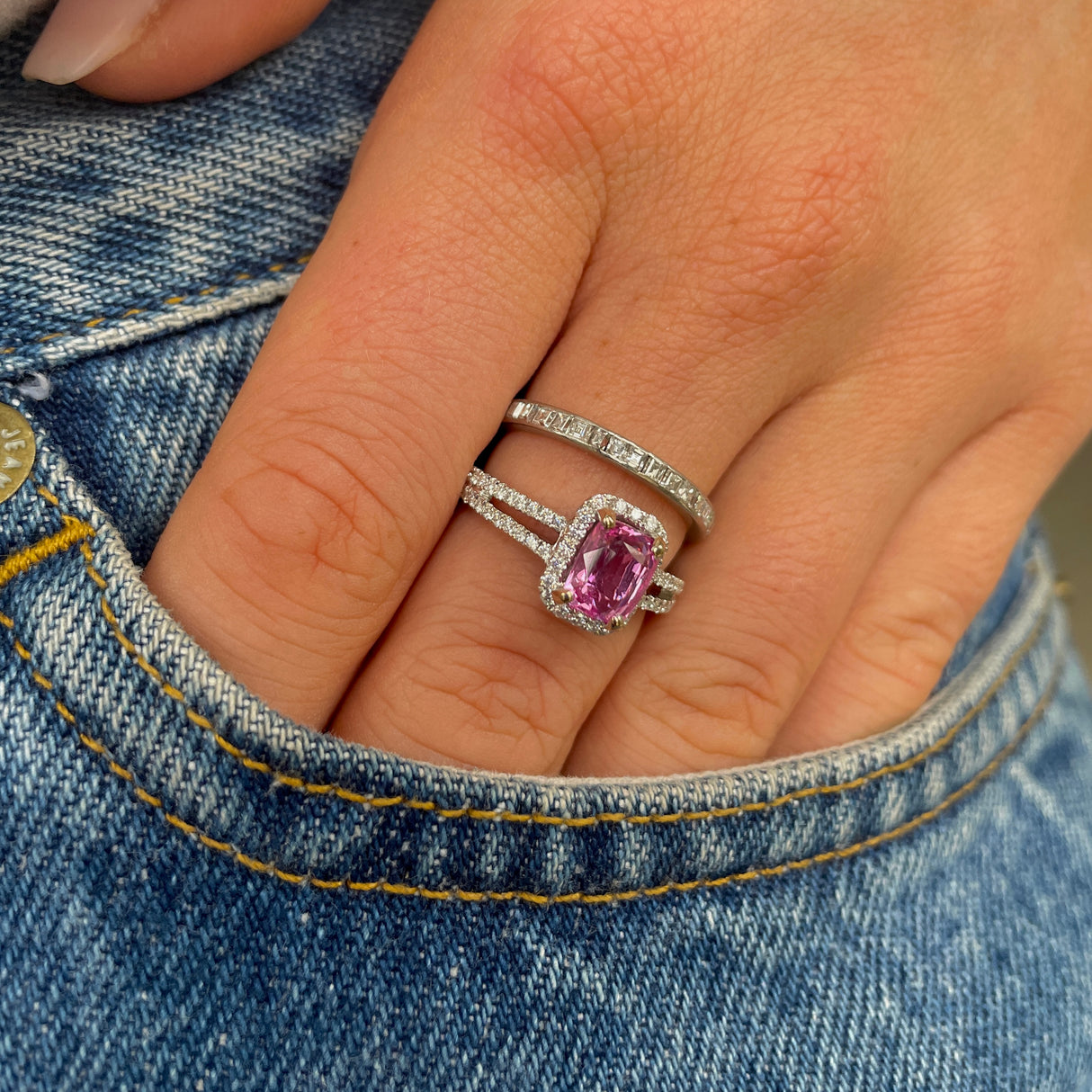 Engagement | 18ct white gold, pink sapphire and diamond ring
